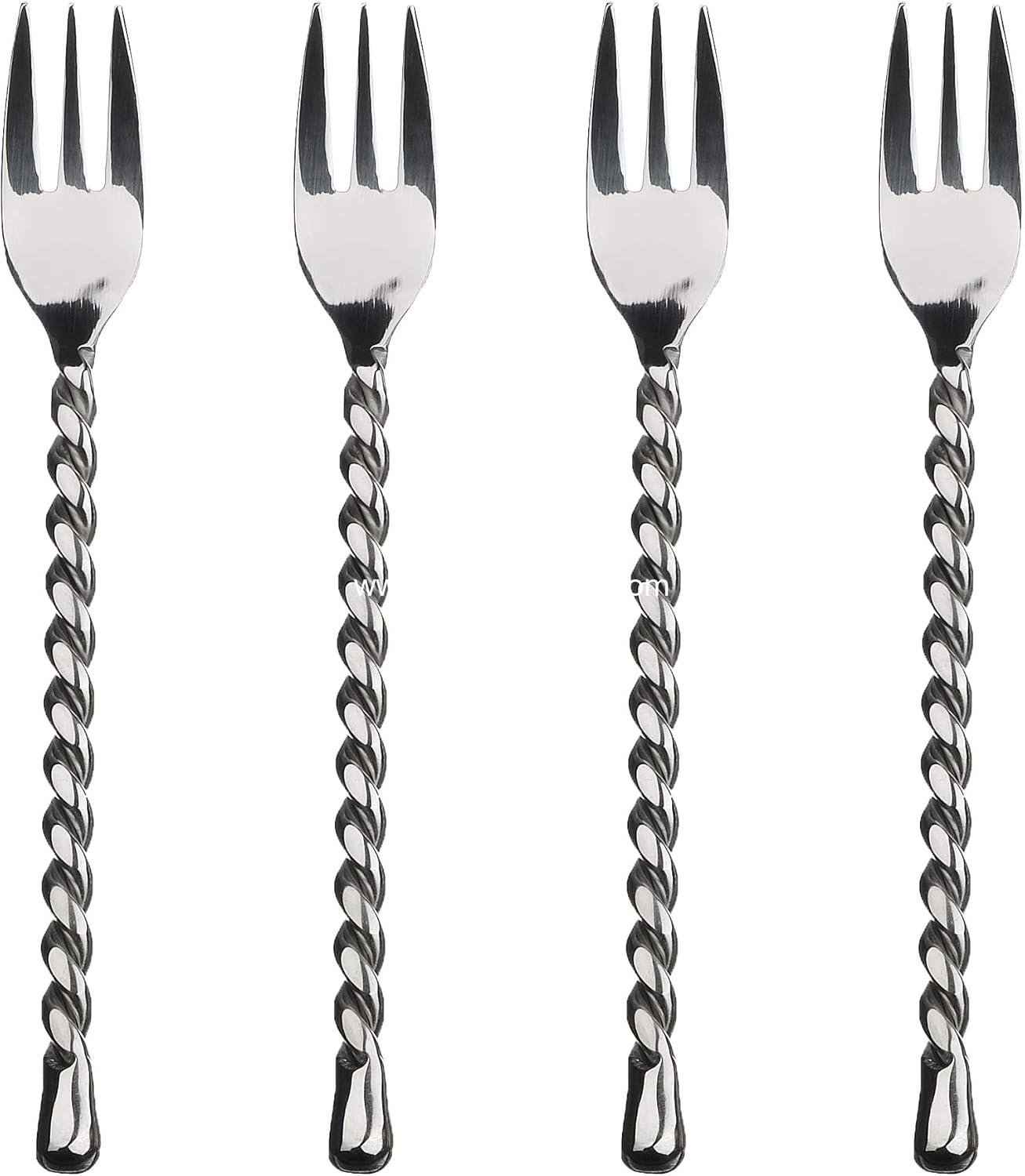 Gourmet Settings - 4-Piece Cocktail Forks Set - Silver Tear Collection - Polished Stainless Steel Silverware - Appetizer/Dessert/Seafood/Fruit - 6 Inch - Dishwasher Safe