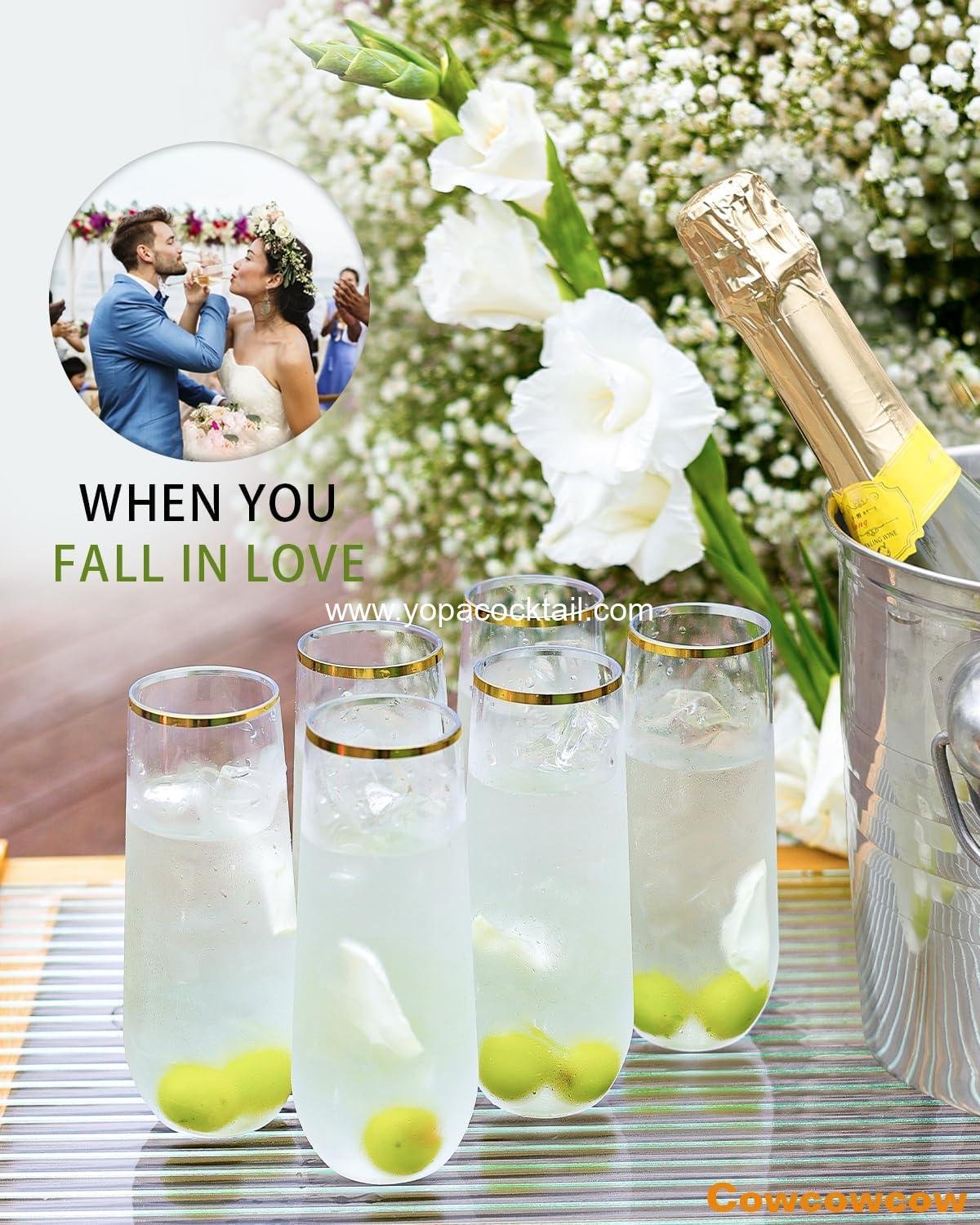 Wholesale 24 Pack Champagne Flutes, 9 Oz Disposable Stemless Mimosa Glasses with Gold Rim, Clear Crystal Plastic Cocktail Cups for Party, Wedding, Birthday - Supplier