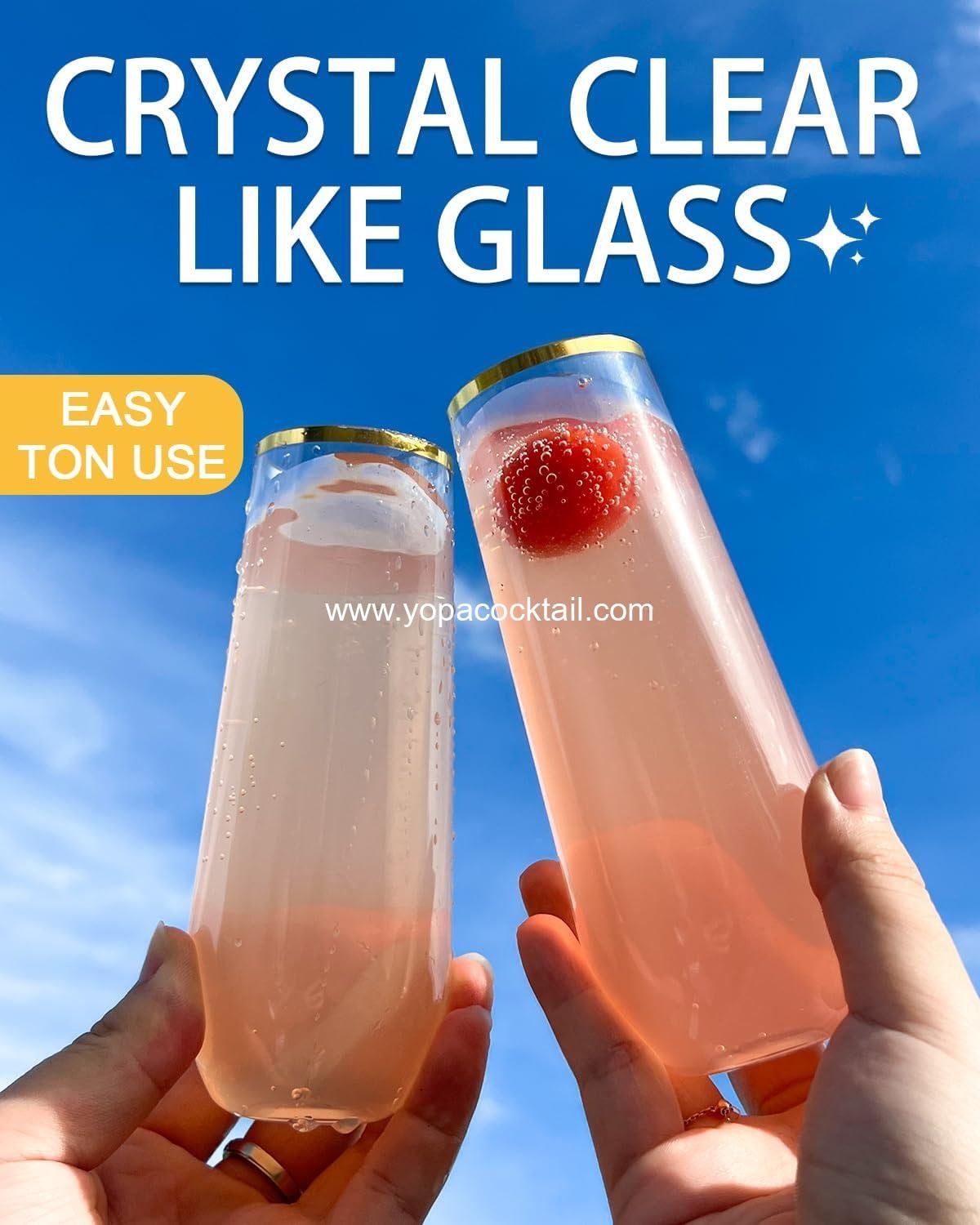 Wholesale 24 Pack Champagne Flutes, 9 Oz Disposable Stemless Mimosa Glasses with Gold Rim, Clear Crystal Plastic Cocktail Cups for Party, Wedding, Birthday - Supplier