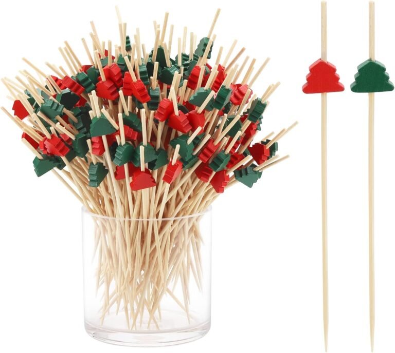 200 PCS Christmas Cocktail Picks 4.7 Inch Bamboo Cocktail Toothpicks Fruit Food Appetizer Charcuterie Skewers for Christmas Party Decorations