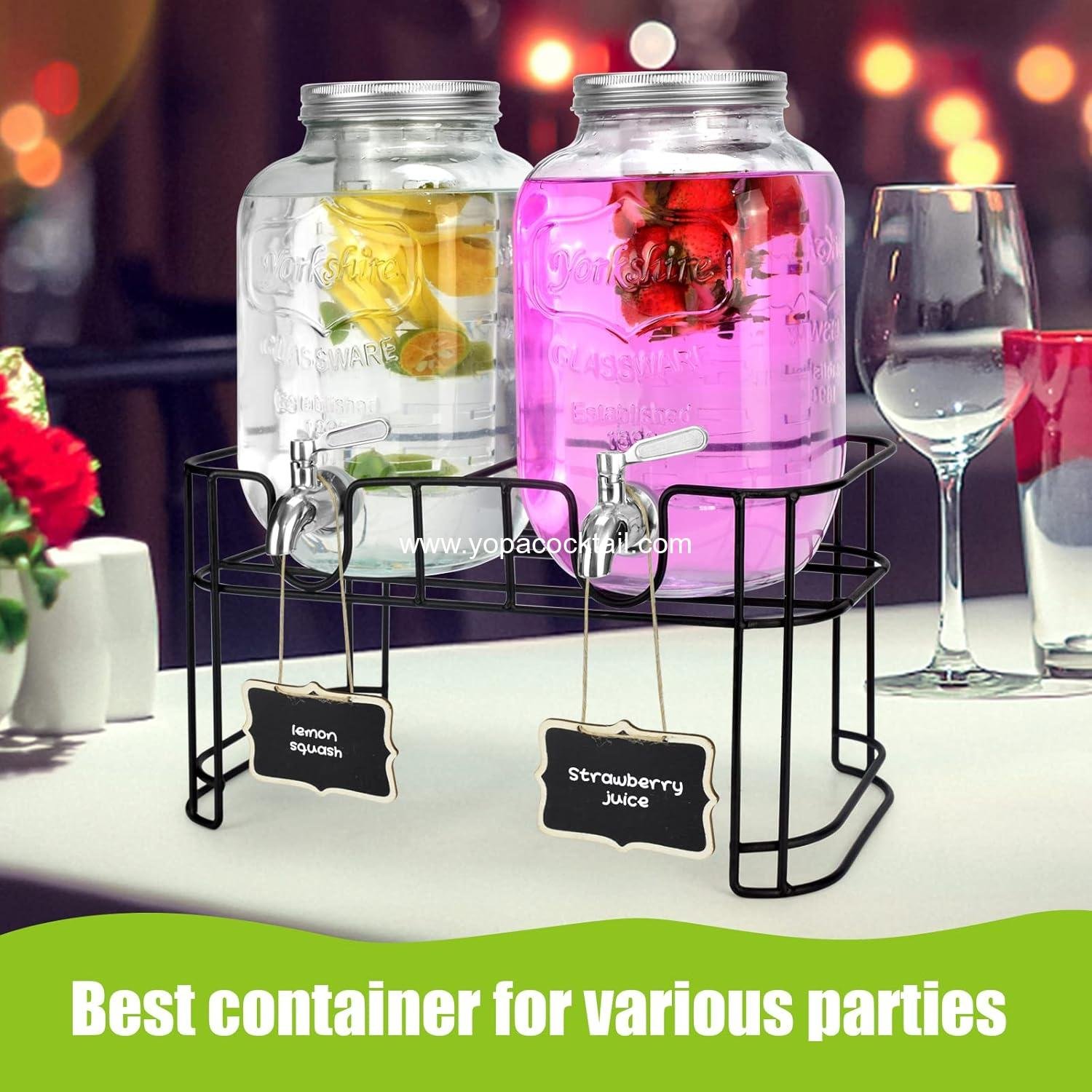 Wholesale 1 Gallon Glass Drink Dispenser 2-Pack for Parties, Leakproof Beverage Dispenser with Stand and Stainless Steel Spigot, Lemonade Dispenser with Ice Cylinder, Supplier