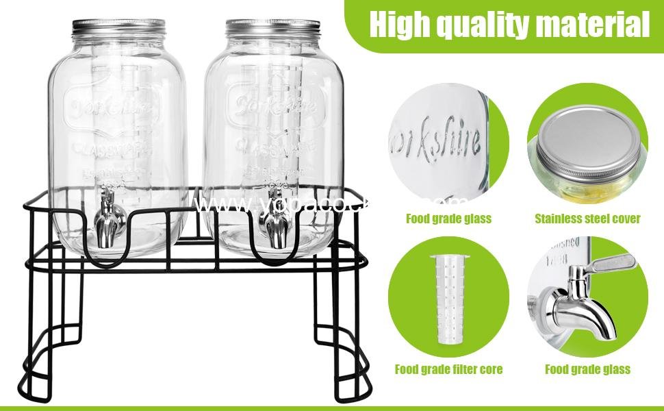 Wholesale 1 Gallon Glass Drink Dispenser 2-Pack for Parties, Leakproof Beverage Dispenser with Stand and Stainless Steel Spigot, Lemonade Dispenser with Ice Cylinder, Supplier