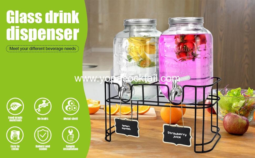 Wholesale 1 Gallon Glass Drink Dispenser 2-Pack for Parties, Leakproof Beverage Dispenser with Stand and Stainless Steel Spigot, Lemonade Dispenser with Ice Cylinder, Supplier