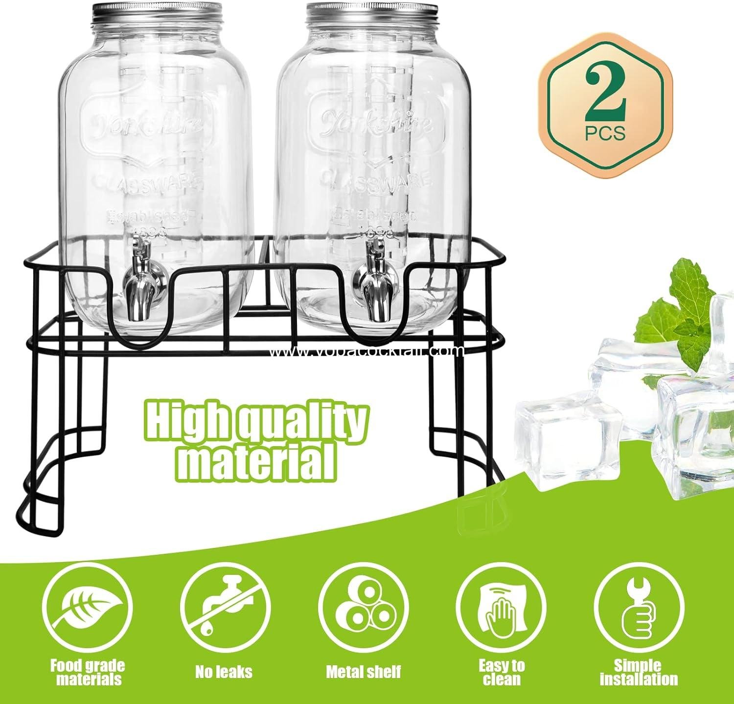 Wholesale 1 Gallon Glass Drink Dispenser 2-Pack for Parties, Leakproof Beverage Dispenser with Stand and Stainless Steel Spigot, Lemonade Dispenser with Ice Cylinder, Supplier