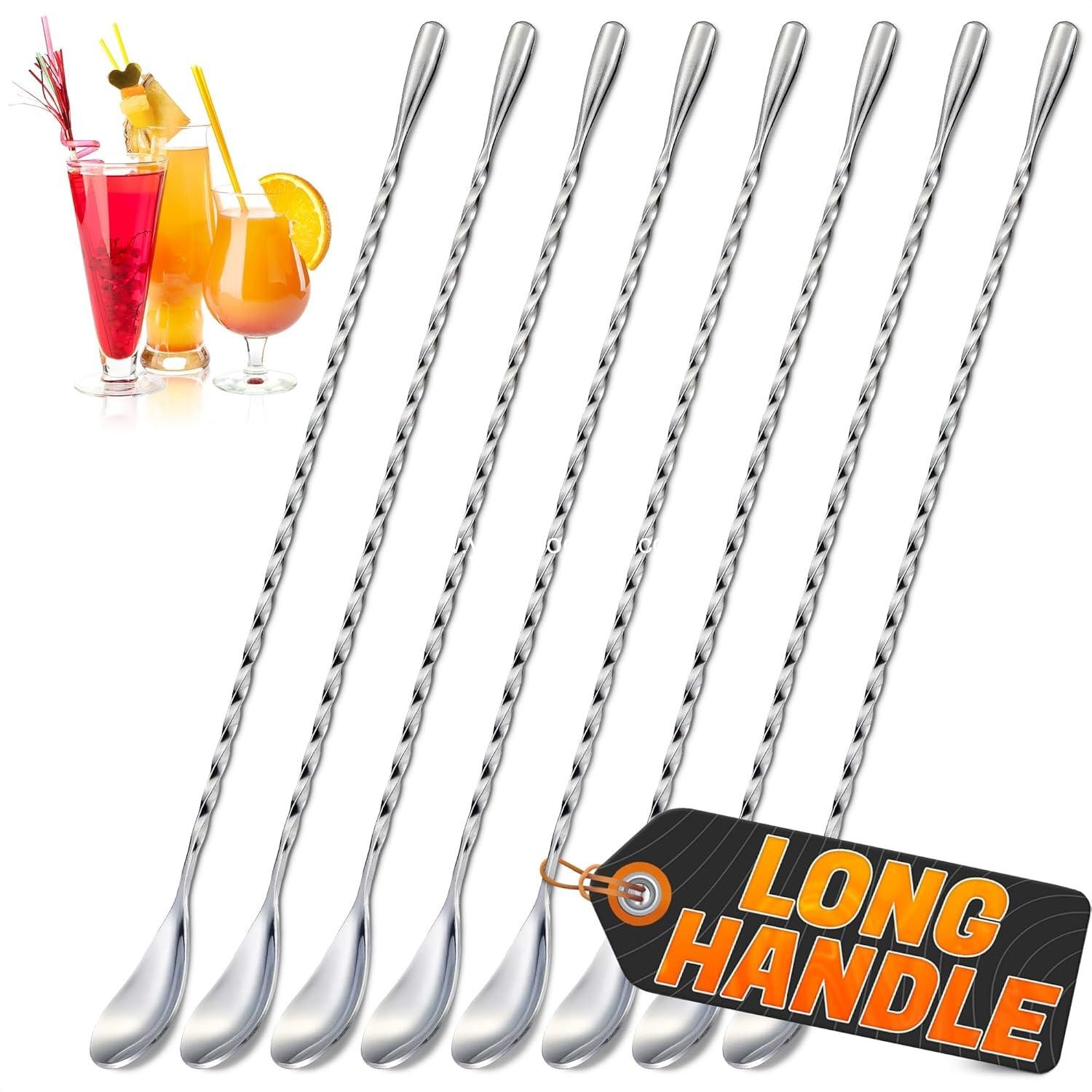 8 Pcs Bar Spoon Cocktail Mixing Spoon – 12'' Stainless Steel Cocktail Stirrers for Drinks, Polished Surface, Easy to Clean – Useful Bar Spoons for Professional and Home Use