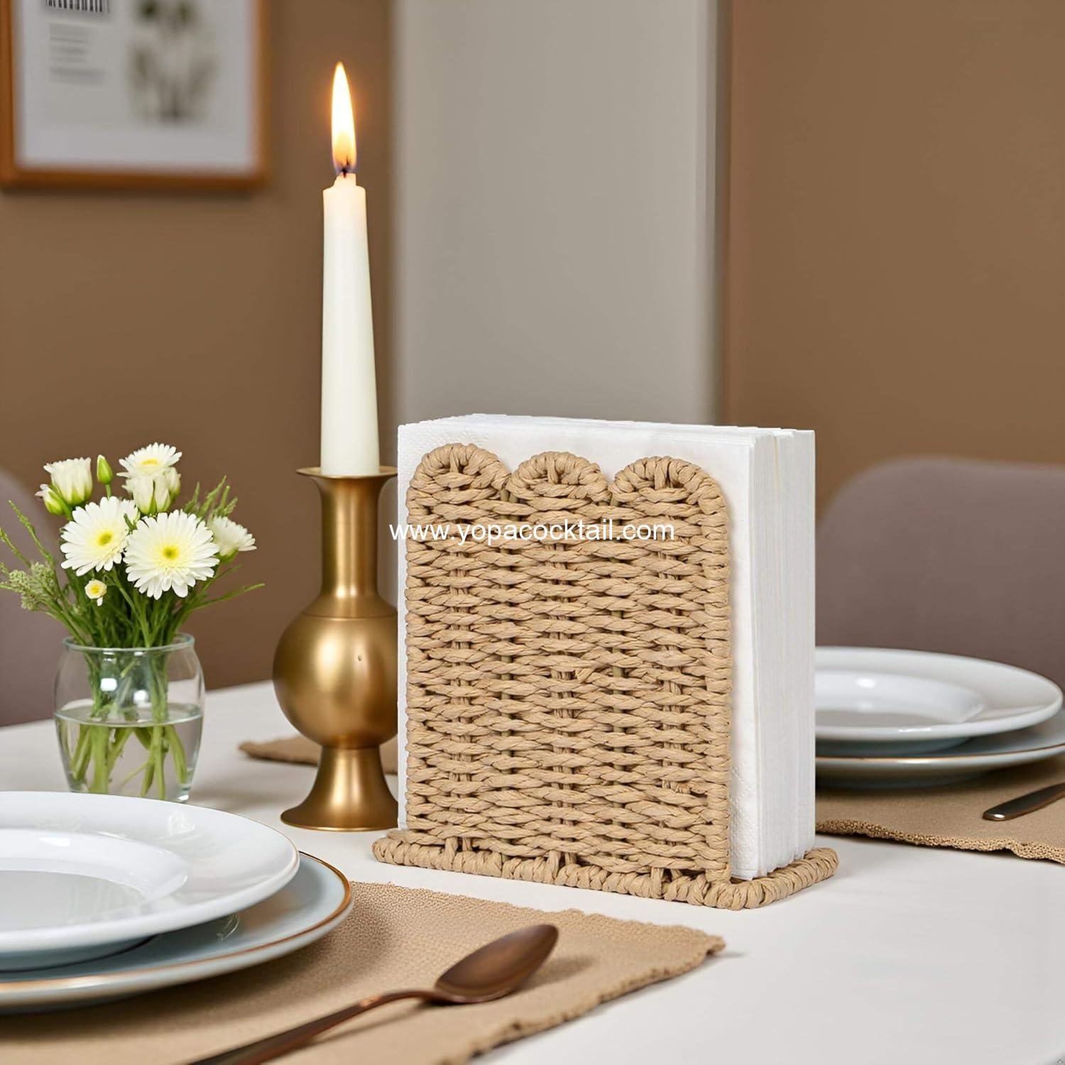 Wholesale Scalloped Edge Napkin Holder for Rustic Home Decor, Paper Rope Napkin Dispenser for Kitchen Countertop, Cocktail Napkin Holder for Indoor & Outdoor Parties, Beige Supplier