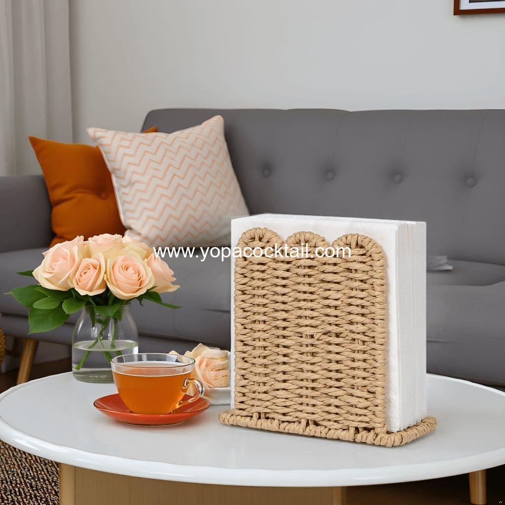 Wholesale Scalloped Edge Napkin Holder for Rustic Home Decor, Paper Rope Napkin Dispenser for Kitchen Countertop, Cocktail Napkin Holder for Indoor & Outdoor Parties, Beige Supplier