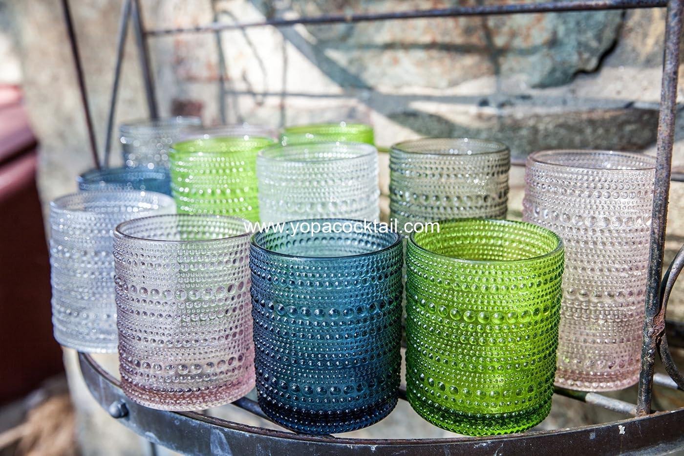 Wholesale 10 Ounce Double Old Fashioned Glasses Beaded Hobnail Set of 6, Pink Supplier