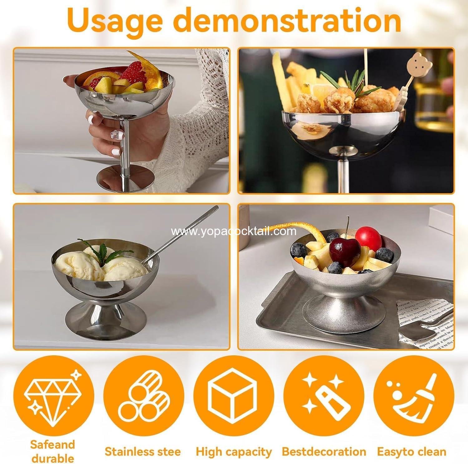 Wholesale Stainless Steel Ice Cream Cups - Dessert Bowls for Sundae, Fruit, Salad, Snack, Cocktail, Condiment (Short Feet) - Manufacturer