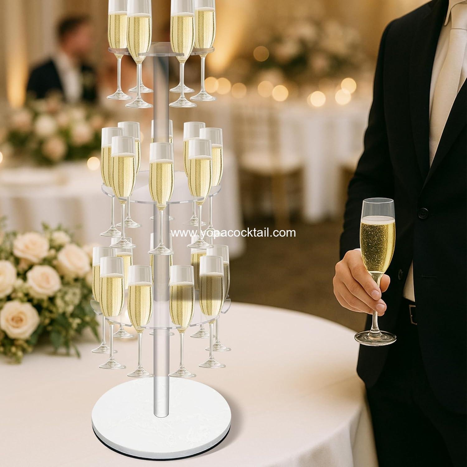 Wholesale 3-Tier Champagne Tower with Marble Base, 23 Slots Cocktail Display Rack for Serving and Drying, Round Champagne Holder for Weddings and Parties (White) Supplier