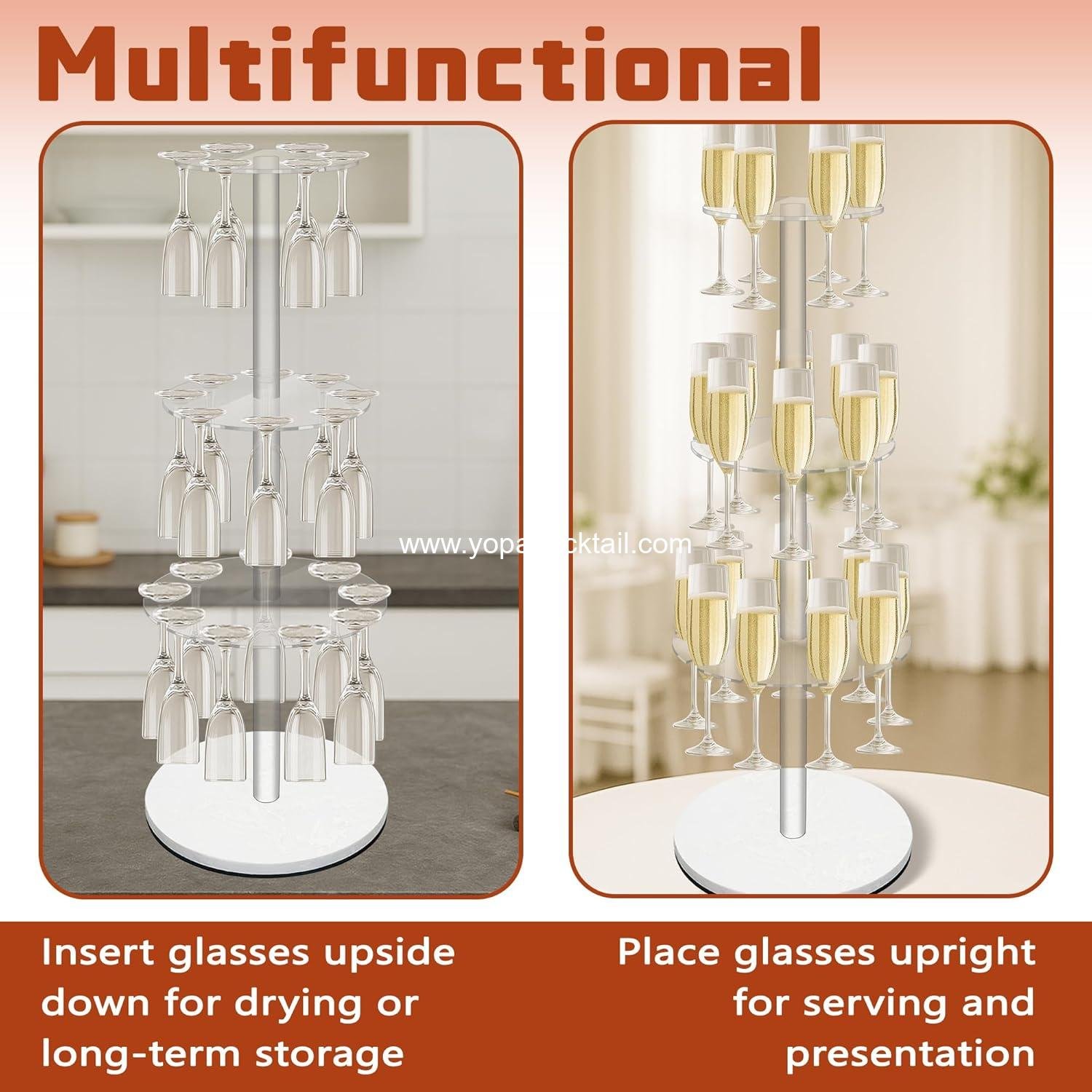 Wholesale 3-Tier Champagne Tower with Marble Base, 23 Slots Cocktail Display Rack for Serving and Drying, Round Champagne Holder for Weddings and Parties (White) Supplier