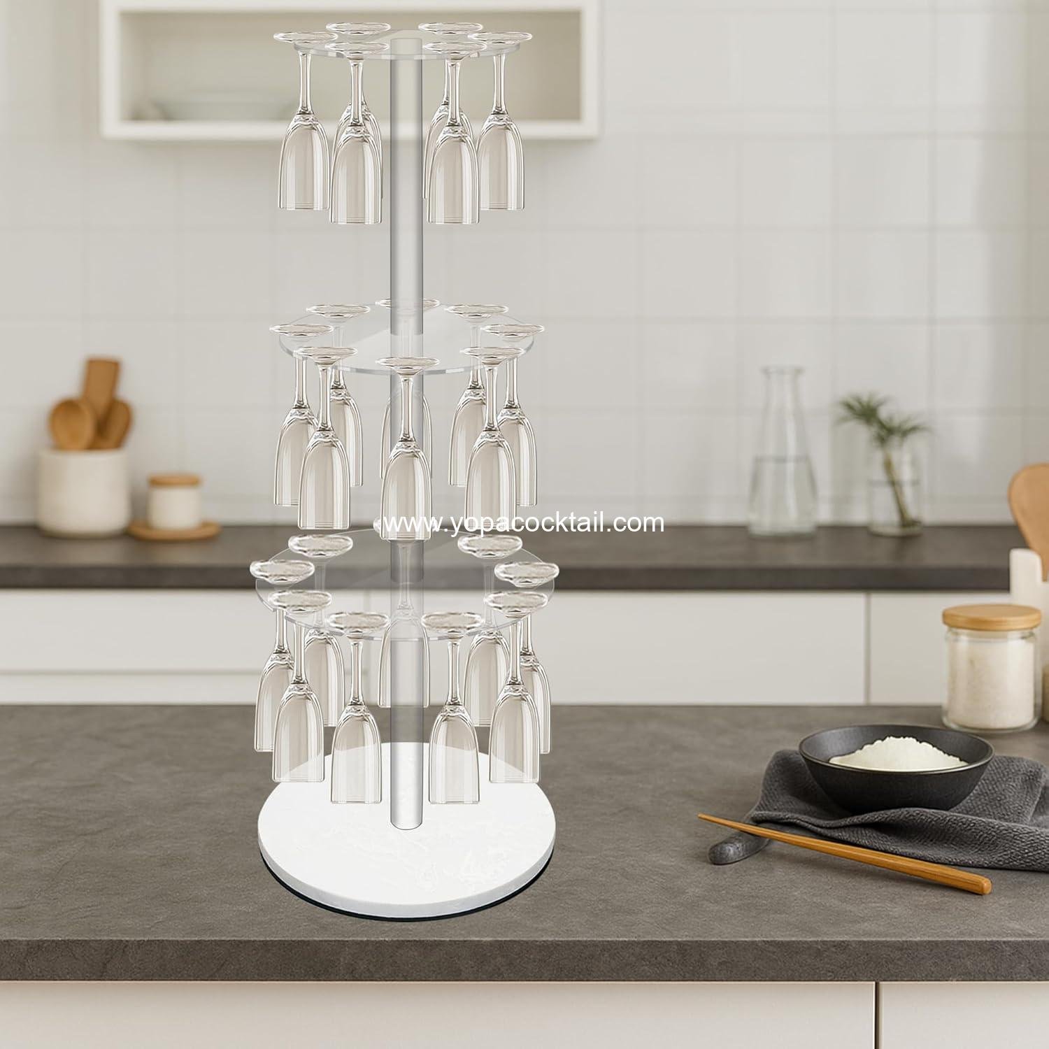 Wholesale 3-Tier Champagne Tower with Marble Base, 23 Slots Cocktail Display Rack for Serving and Drying, Round Champagne Holder for Weddings and Parties (White) Supplier