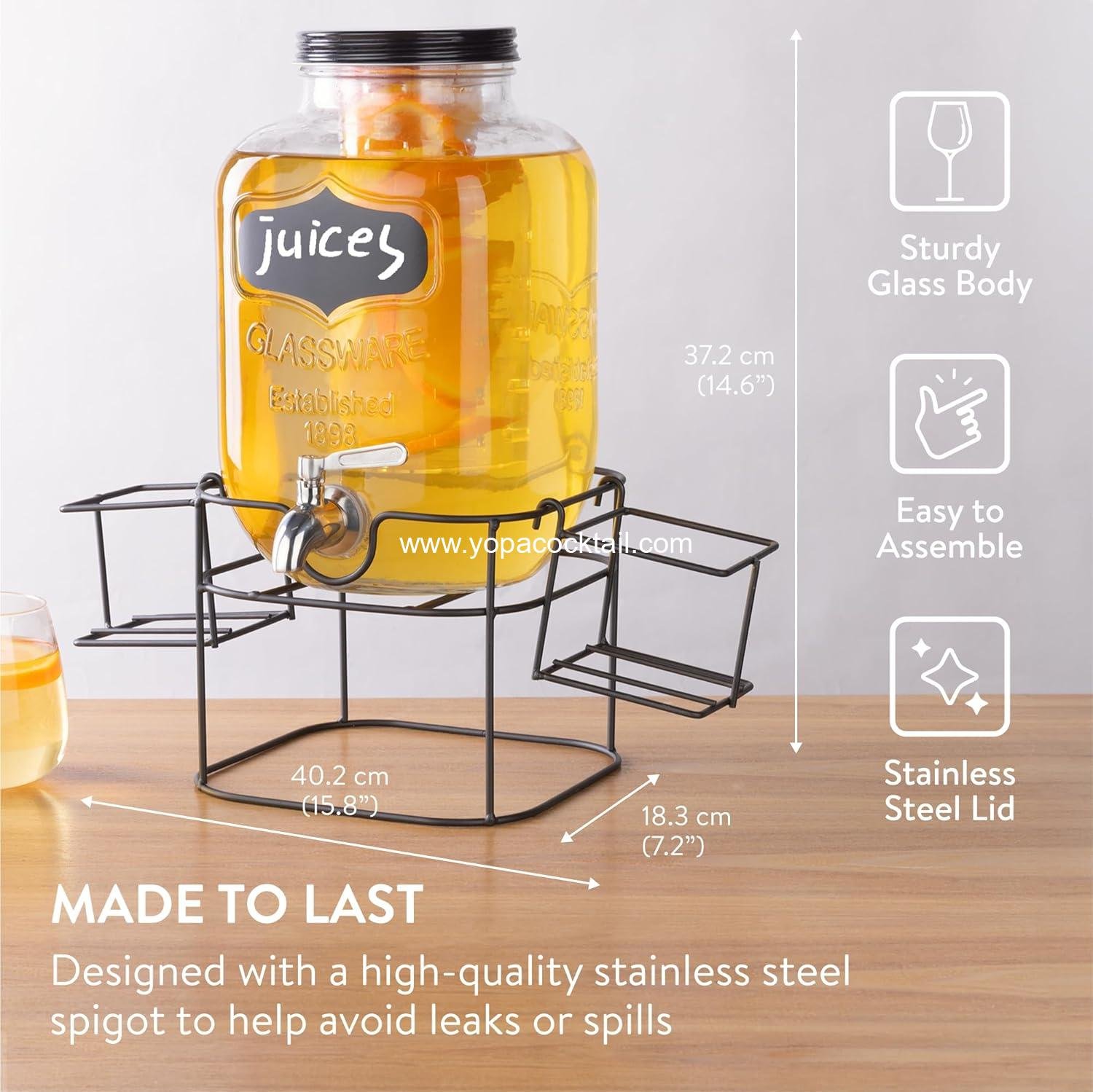 Wholesale Glass Jar Drink Dispenser with Tap - Black Metal Stand with Cup Storage - Ideal for Cocktails, Lemonade, Water - 5.3QT (5L) Supplier