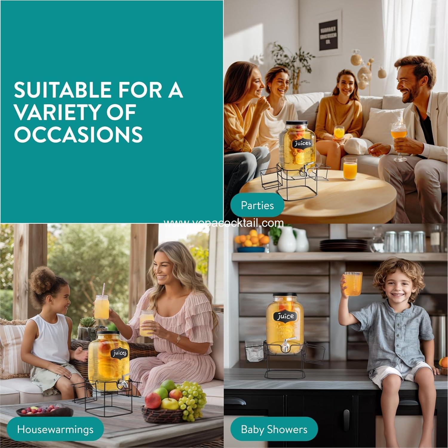 Wholesale Glass Jar Drink Dispenser with Tap - Black Metal Stand with Cup Storage - Ideal for Cocktails, Lemonade, Water - 5.3QT (5L) Supplier