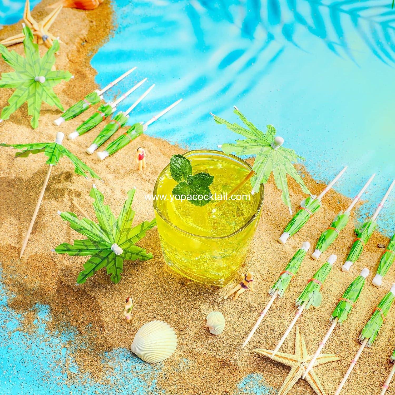 Wholesale 150 Pieces Coconut Leaves Drink Umbrellas Cocktail Picks Parasol Sticks with Wood Toothpicks for Summer Hawaiian Cupcake Toppers Tropical Wedding Party Supplier