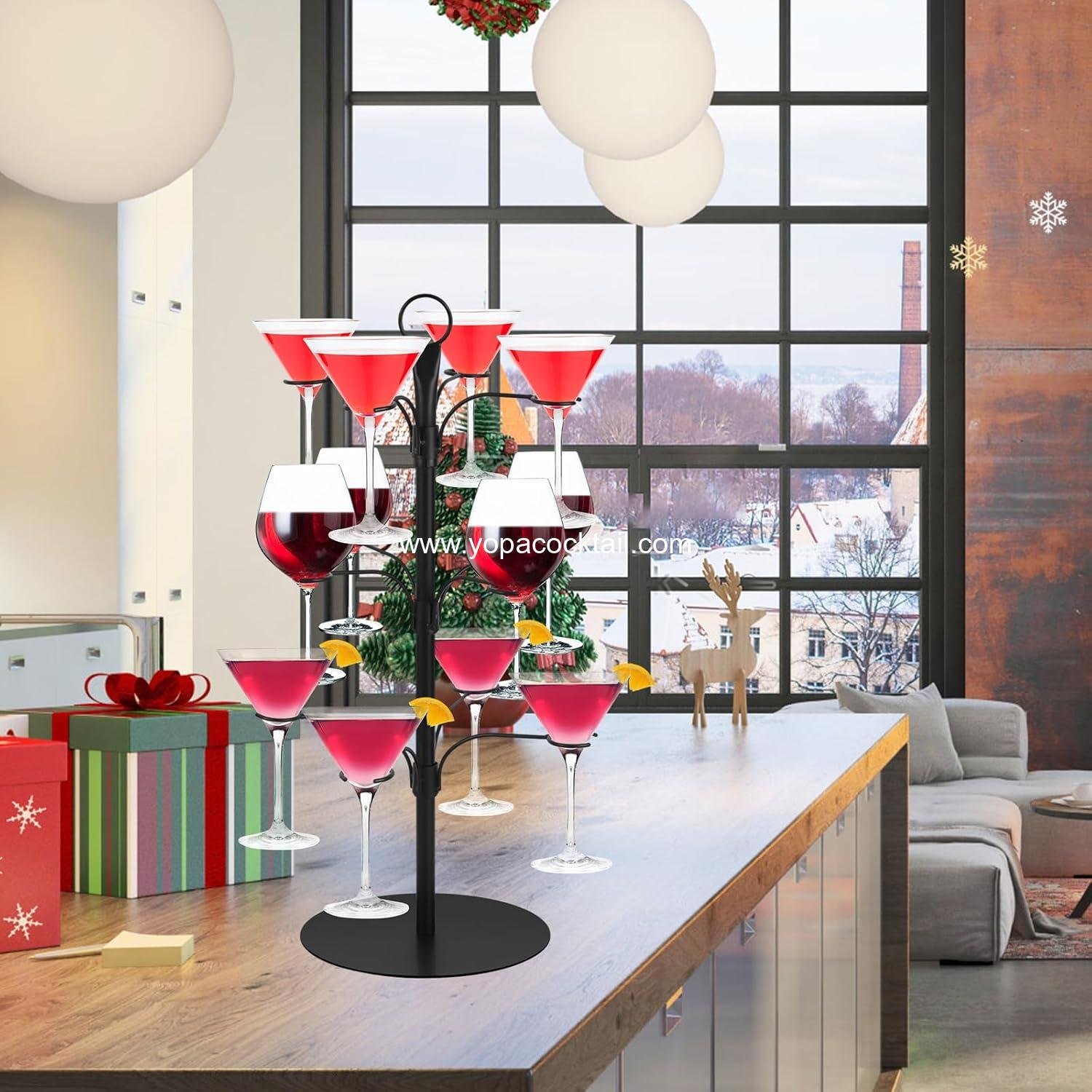 Wholesale 3 Tier Cocktail Tree Stand – Metal Champagne Tower with 12 Holders for Christmas Drinks, Cocktails, and Martinis Supplier