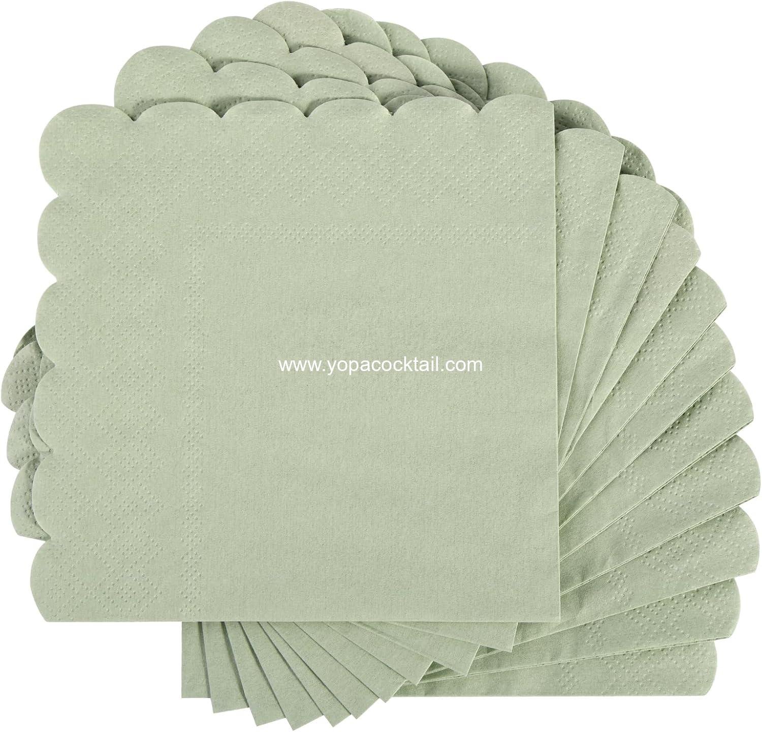 Wholesale 100 Pcs Disposable Cocktail Napkins, 5x5 Inches, 2-Ply Scalloped Dessert Napkins for Party, Wedding, Dinner, Birthday, Anniversary, Festival (Sage Green) Supplier