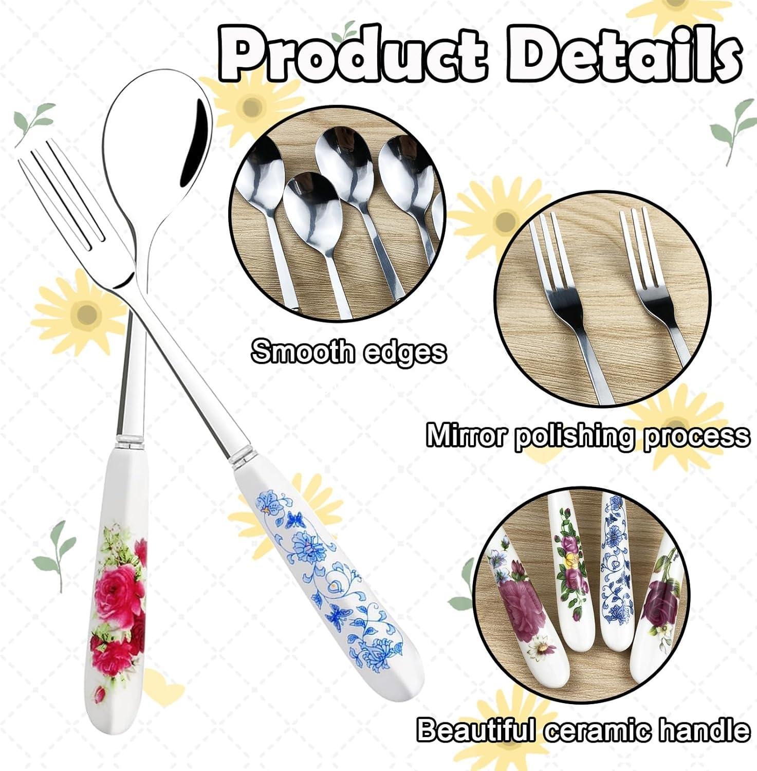 OEM 14-Piece Dessert Forks and Spoons Set, Stainless Steel Cutlery with Porcelain Handles, Mini Coffee Spoons, Pastry Forks, Cake Forks, Tea Spoons for Dessert, Appetizers, Salad, and Fruit - Supplier
