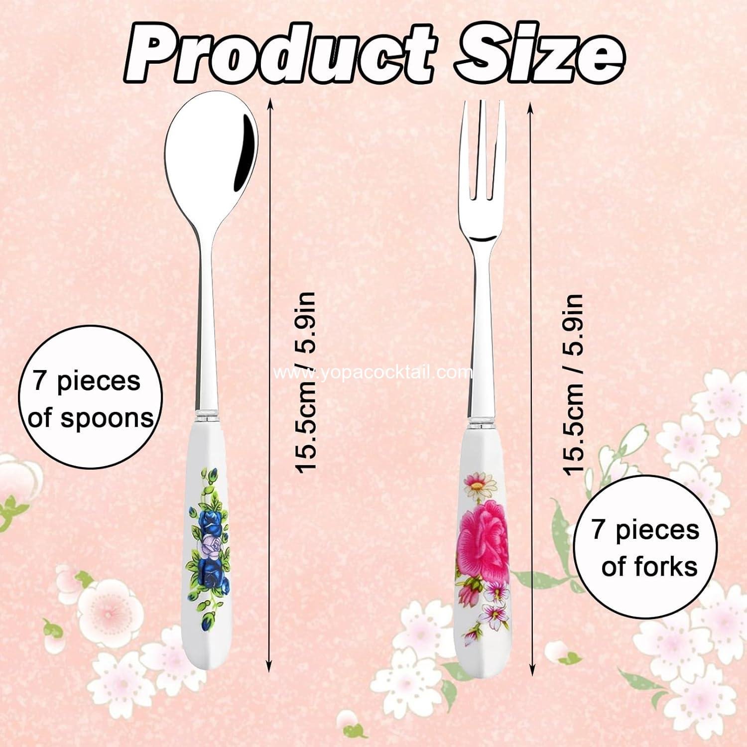 OEM 14-Piece Dessert Forks and Spoons Set, Stainless Steel Cutlery with Porcelain Handles, Mini Coffee Spoons, Pastry Forks, Cake Forks, Tea Spoons for Dessert, Appetizers, Salad, and Fruit - Supplier