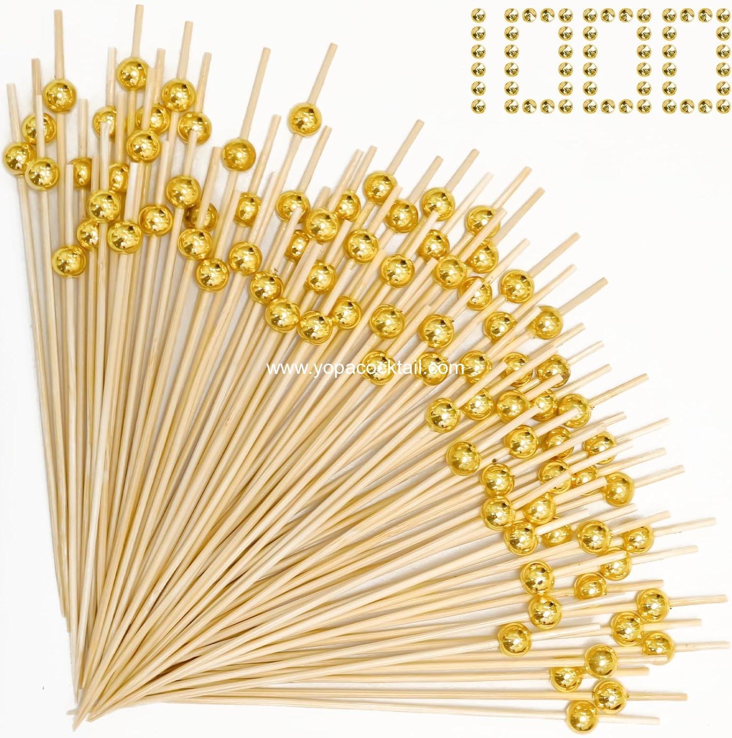1000 Pieces Cocktail Picks Fancy Toothpicks for Appetizers 4.7 Inch Bamboo Cocktail Sticks Appetizer Skewers for Drinks, Fruit, Charcuterie, Wedding Food Party, Gold