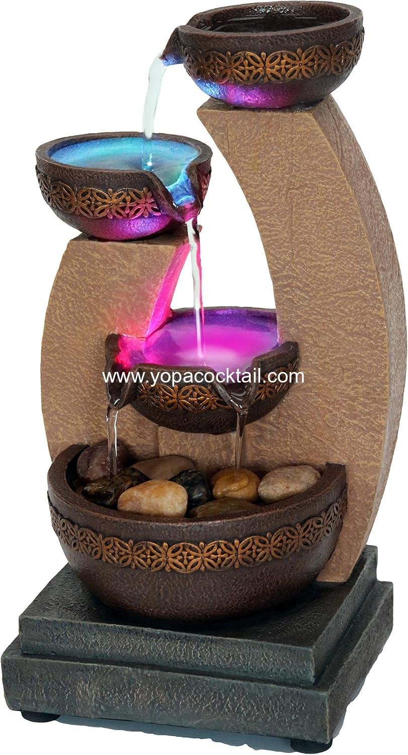 11" H Golden Tiered Bowl Fountain with Color Changing LED Lights with Adapter Brown