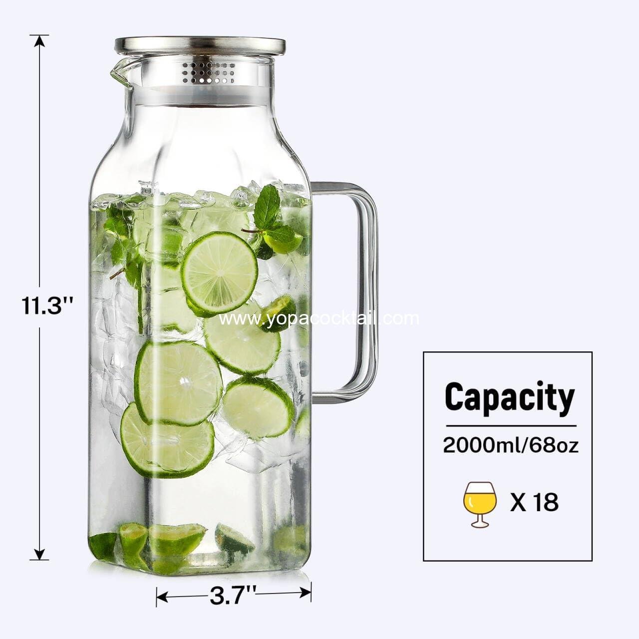 Wholesale 2 Quart (2 Liter 68 oz) Square Glass Pitcher with Lid and Spout, Handle for Fridge, Borosilicate Carafe for Hot and Cold Drinks, Large Jug for Iced Tea, Coffee, Juice, Milk, Beverage Supplier Wholesale 2 Quart (2 Liter 68 oz) Square Glass Pitcher with Lid and Spout, Handle for Fridge, Borosilicate Carafe for Hot and Cold Drinks, Large Jug for Iced Tea, Coffee, Juice, Milk, Beverage Supplier