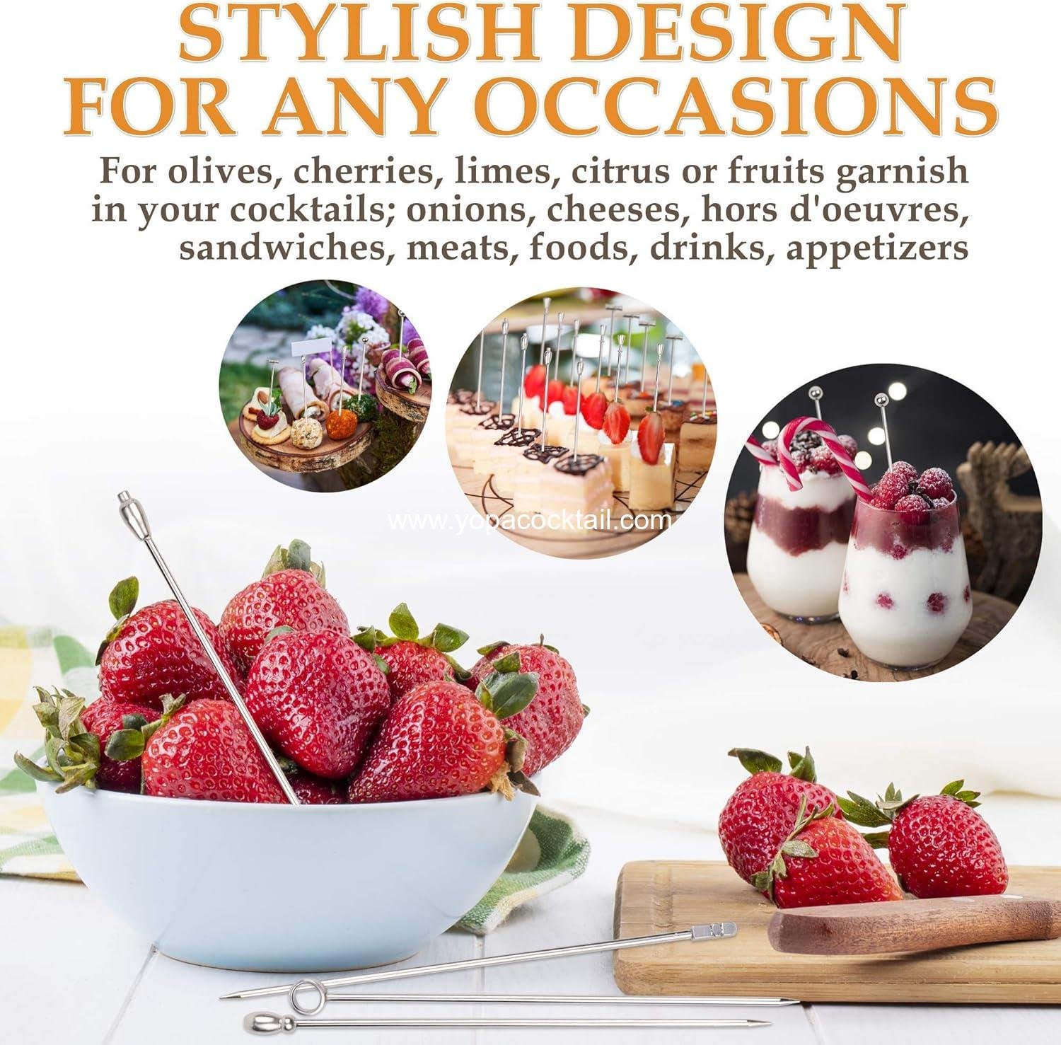 Wholesale Stainless Steel Cocktail Picks Set, 8 New Styles Reusable Martini Picks, Olive Stuffers, Fruit Toothpicks, Appetizer Skewers for Bar Parties, Barbeque Snacks, and Club Sandwiches - Supplier