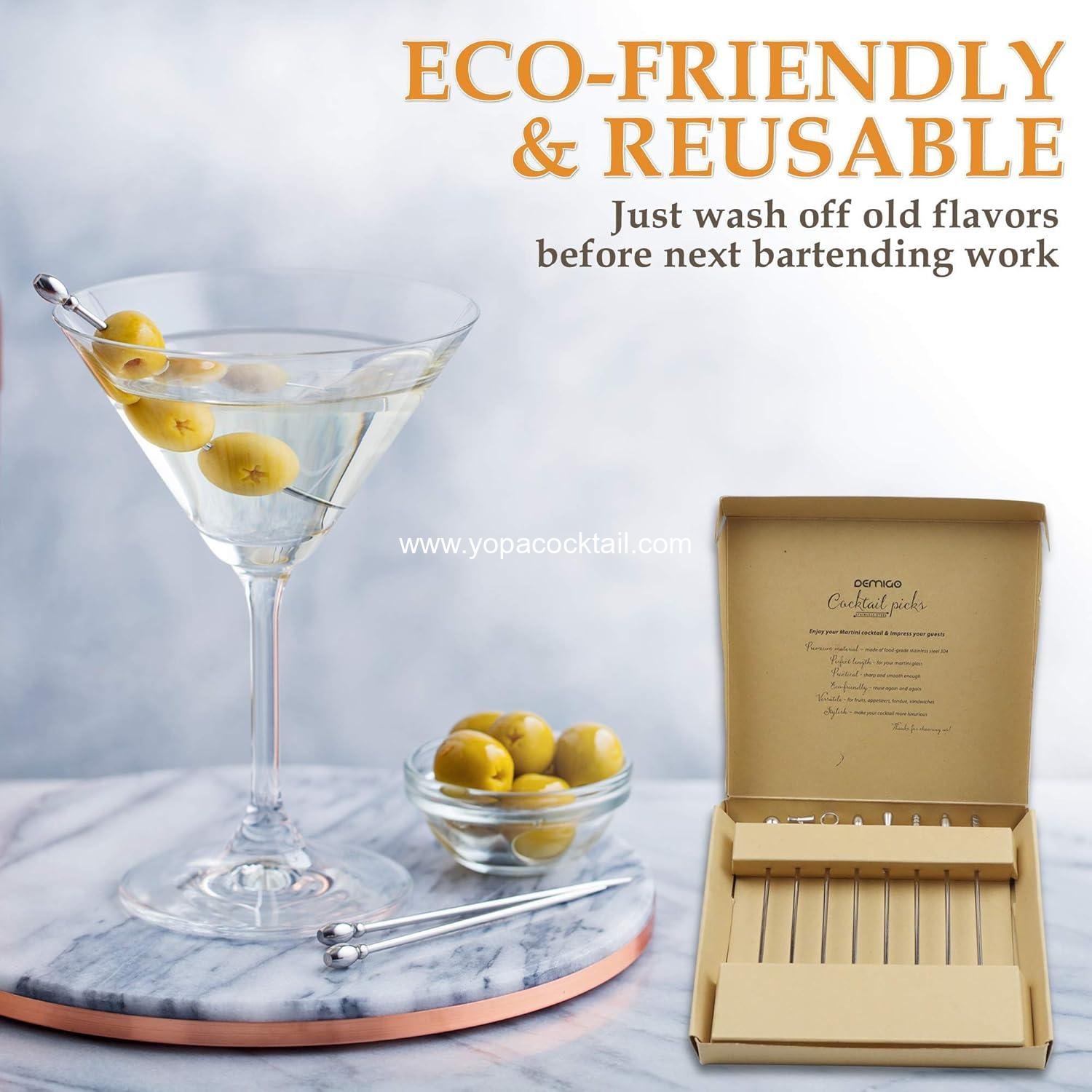 Wholesale Stainless Steel Cocktail Picks Set, 8 New Styles Reusable Martini Picks, Olive Stuffers, Fruit Toothpicks, Appetizer Skewers for Bar Parties, Barbeque Snacks, and Club Sandwiches - Supplier