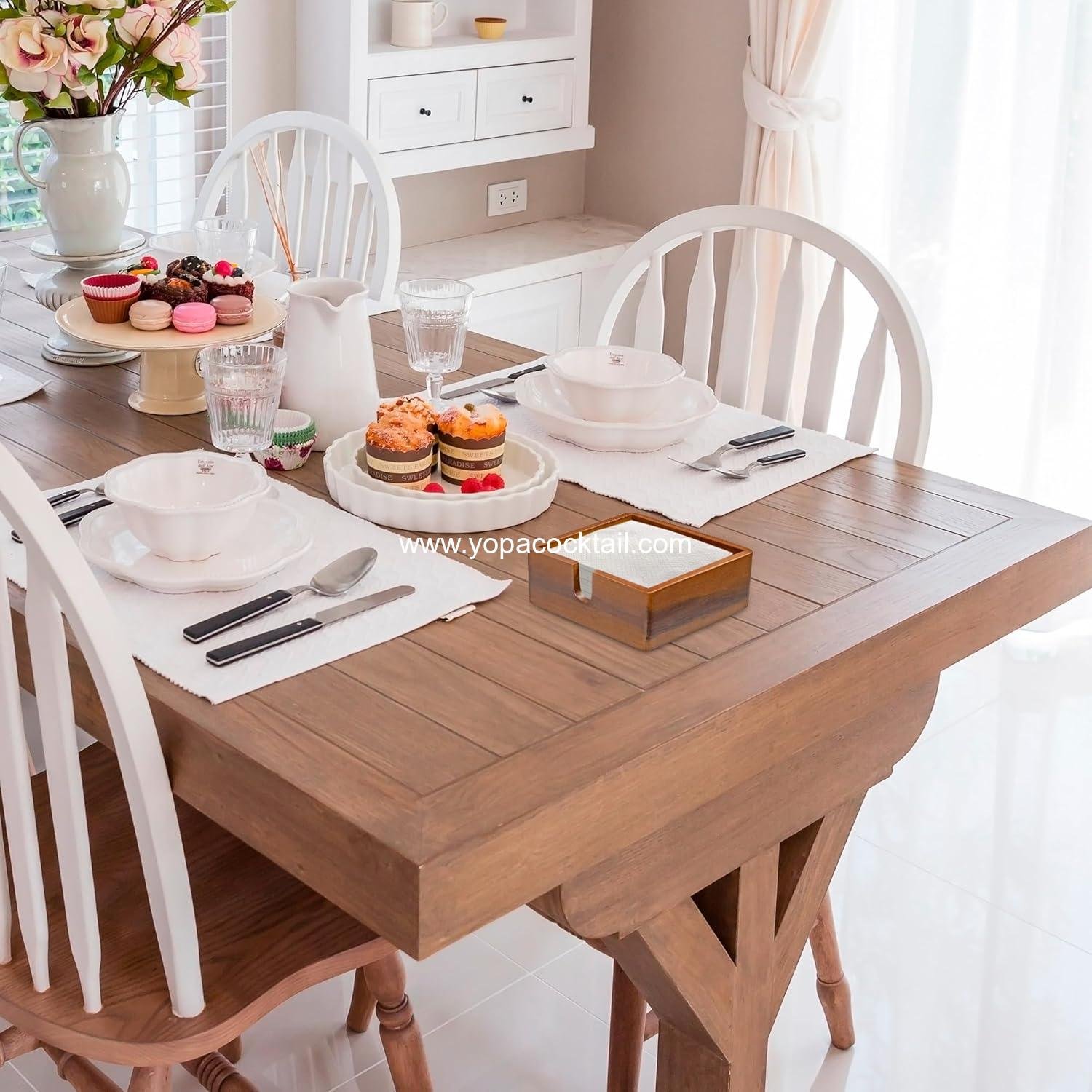 Wholesale Acacia Cocktail Napkin Holder 5.4x5.4 inches, Wood Flat Napkin Tray, Cocktail Napkin Caddy for Kitchen Décor, Restaurant Bar Accessories Supplier