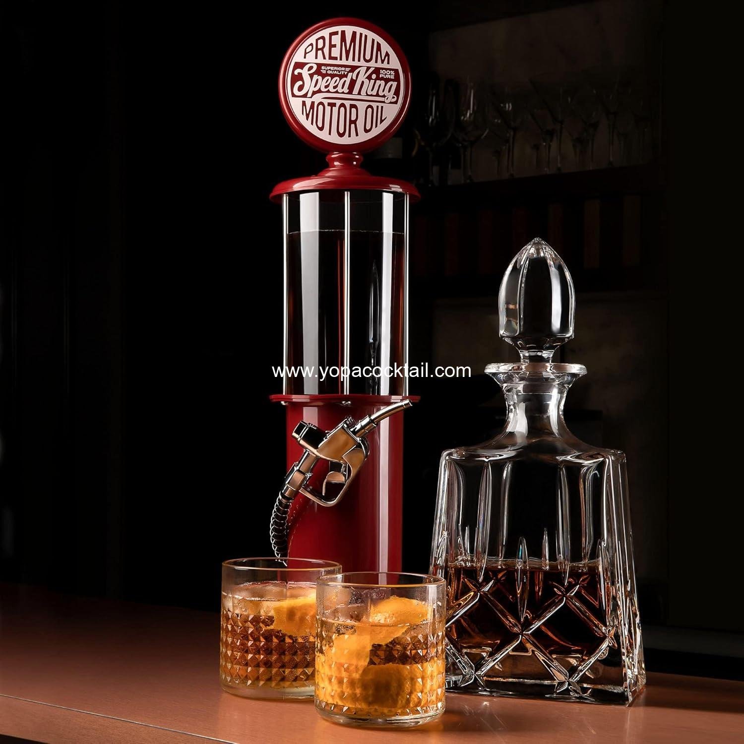 Wholesale Vintage Style Red Plastic 30 Fl. oz Pump Liquor Dispenser for Home Bar | Retro Beverage Decanter for Man Cave Decor | Ideal for Scotch, Vodka, Cocktails, Non-Alcoholic Drinks and More Supplier