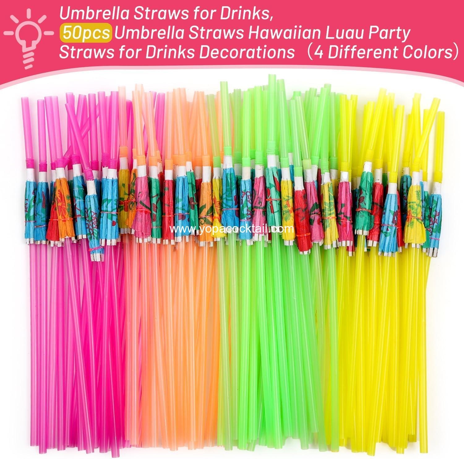 Wholesale 50pc Umbrella Straws for Cocktails, Tropical Luau Party Decorations in Assorted Colors - Supplier