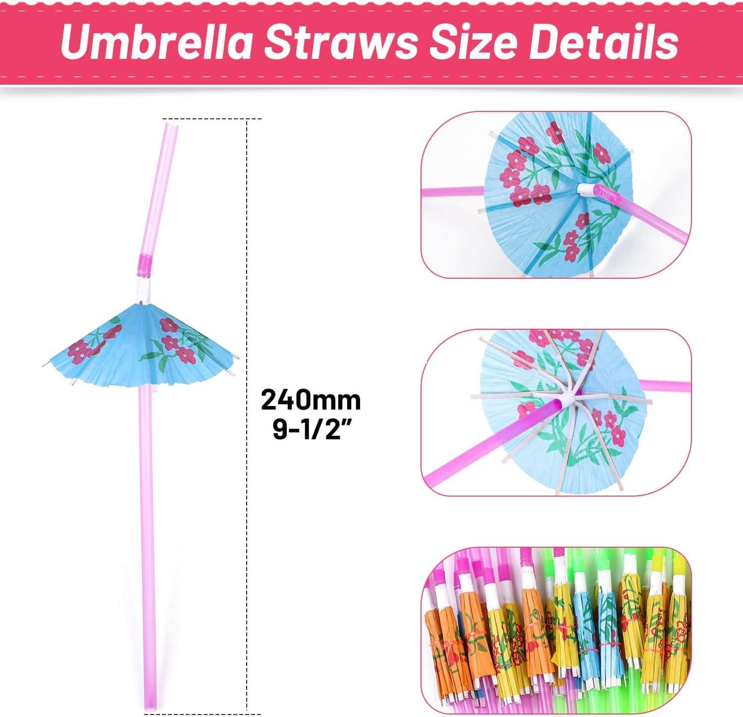 Wholesale 50pc Umbrella Straws for Cocktails, Tropical Luau Party Decorations in Assorted Colors - Supplier