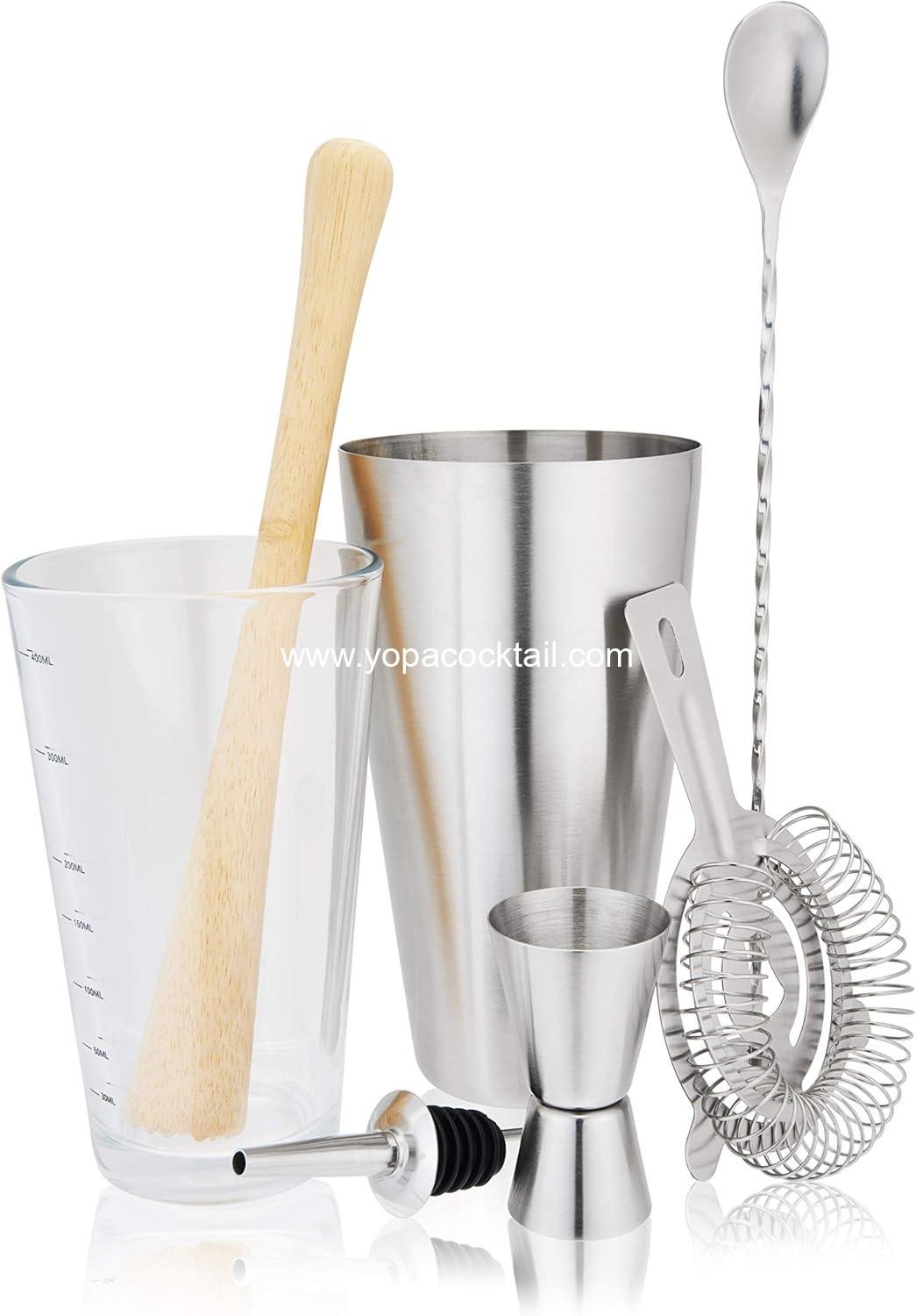 OEM 7-Piece Barware Set for Mixed Drinks and Cold Brew Cocktails Includes Boston Shaker, Mixing Glass, Jigger, Muddler, Strainer, Bar Spoon, and Pour Spout for Home Bar and Bartender Gifts Supplier