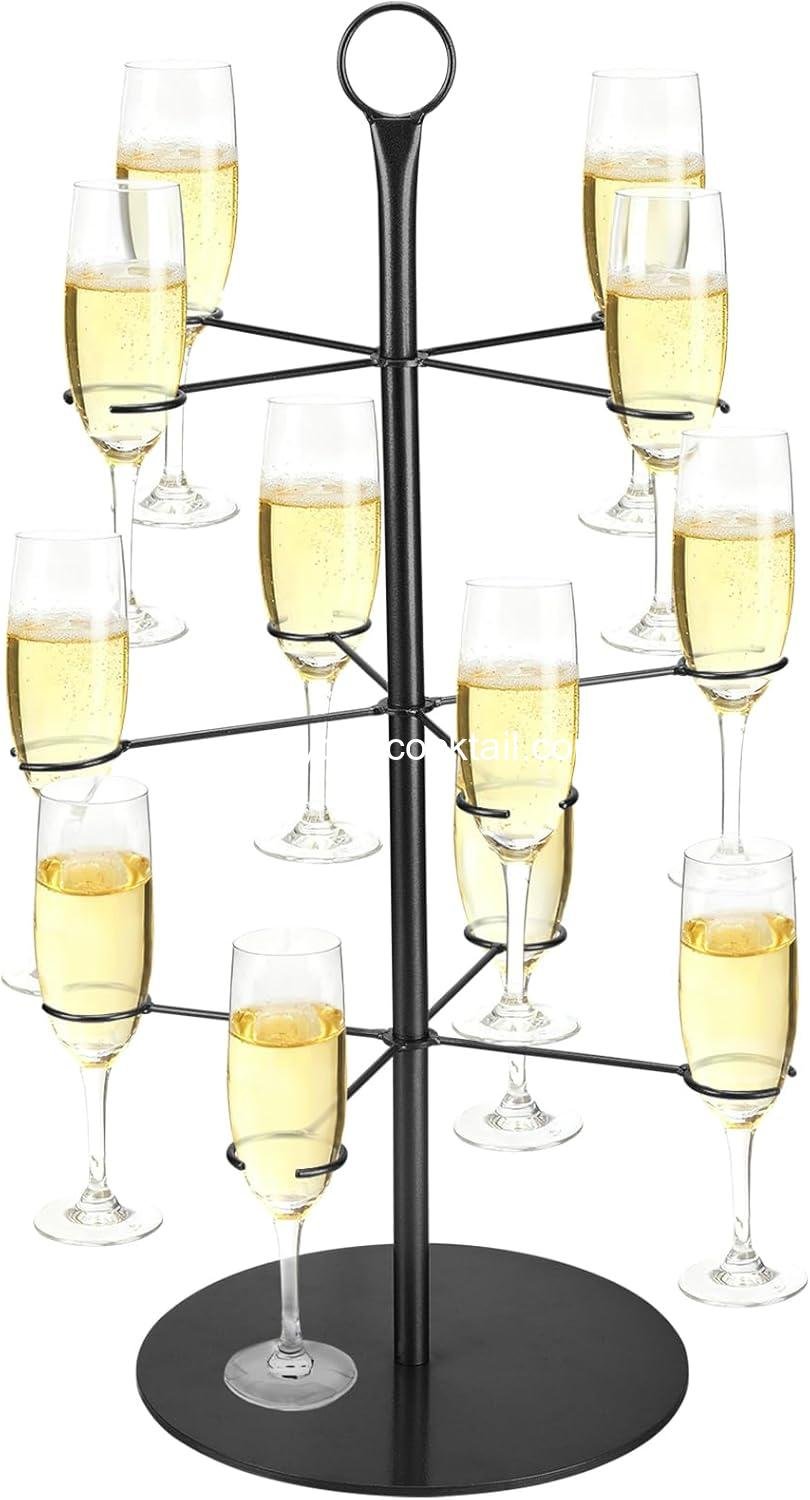 OEM Cocktail Tree Stand - 3 Tier Metal Tower for Mimosa and Margarita Cups, 12 Holders for Christmas, Thanksgiving, Wedding, and Birthday Parties, Black - Wholesale Supplier