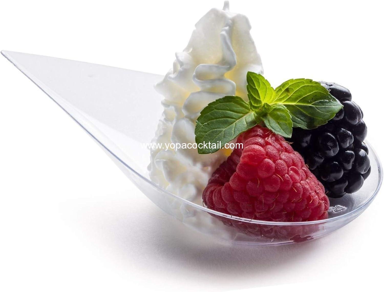 Wholesale 100 Count 4-in-1 Tear Drop Mini Appetizer Plates with Clear Plastic Spoons - Small Catering Dessert Tasting Cups - Ideal for Desserts and Appetizers - Includes Recipe Ebook - Supplier