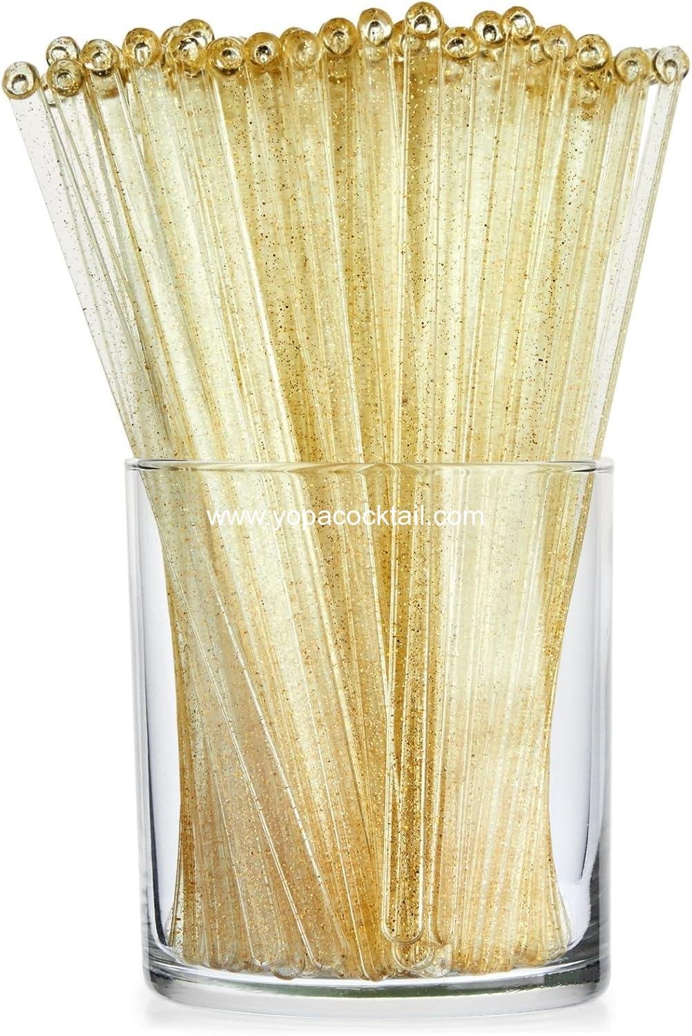 Wholesale 100 Pack Gold Swizzle Sticks for Cocktails - 6.5 Inch Plastic Drink Stirrers for Coffee, Mixed Drinks, Cake Pops - Cocktail Stirrer Supplier