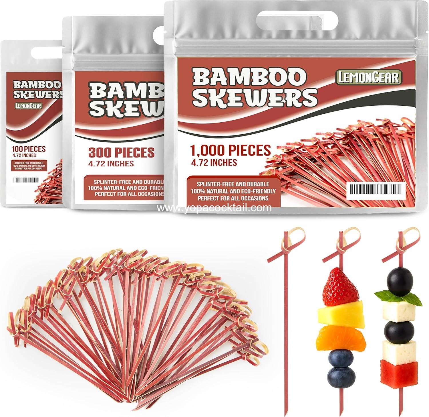 Wholesale 100 Pcs Red Bamboo Skewers 4.7