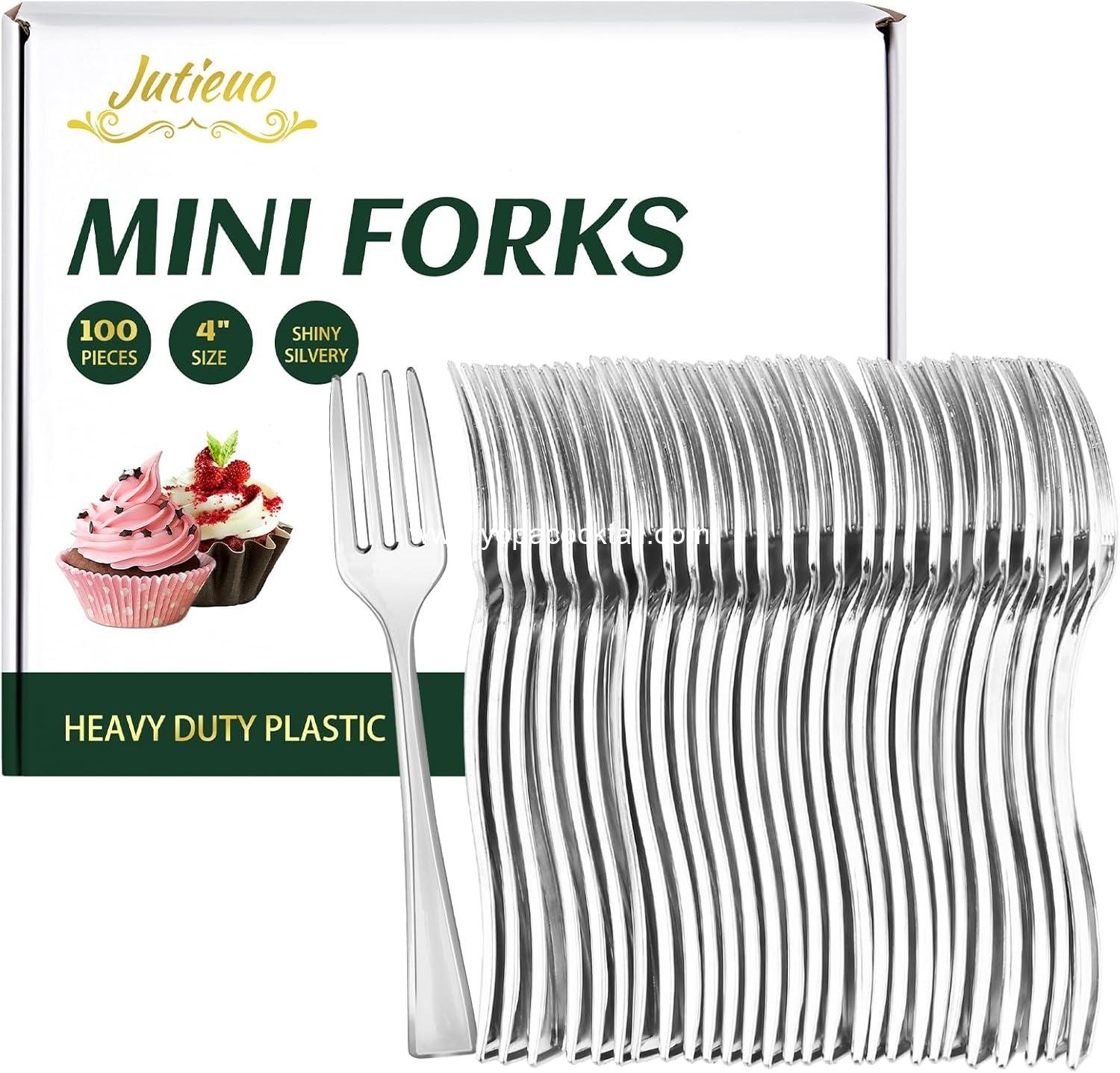 Wholesale 100CT Heavy Duty 4 Inch Plastic Mini Forks - Silver Disposable Tiny Forks for Appetizers, Cocktail Hors D'oeuvres, Charcuterie Board, Wedding Reception, Supplier