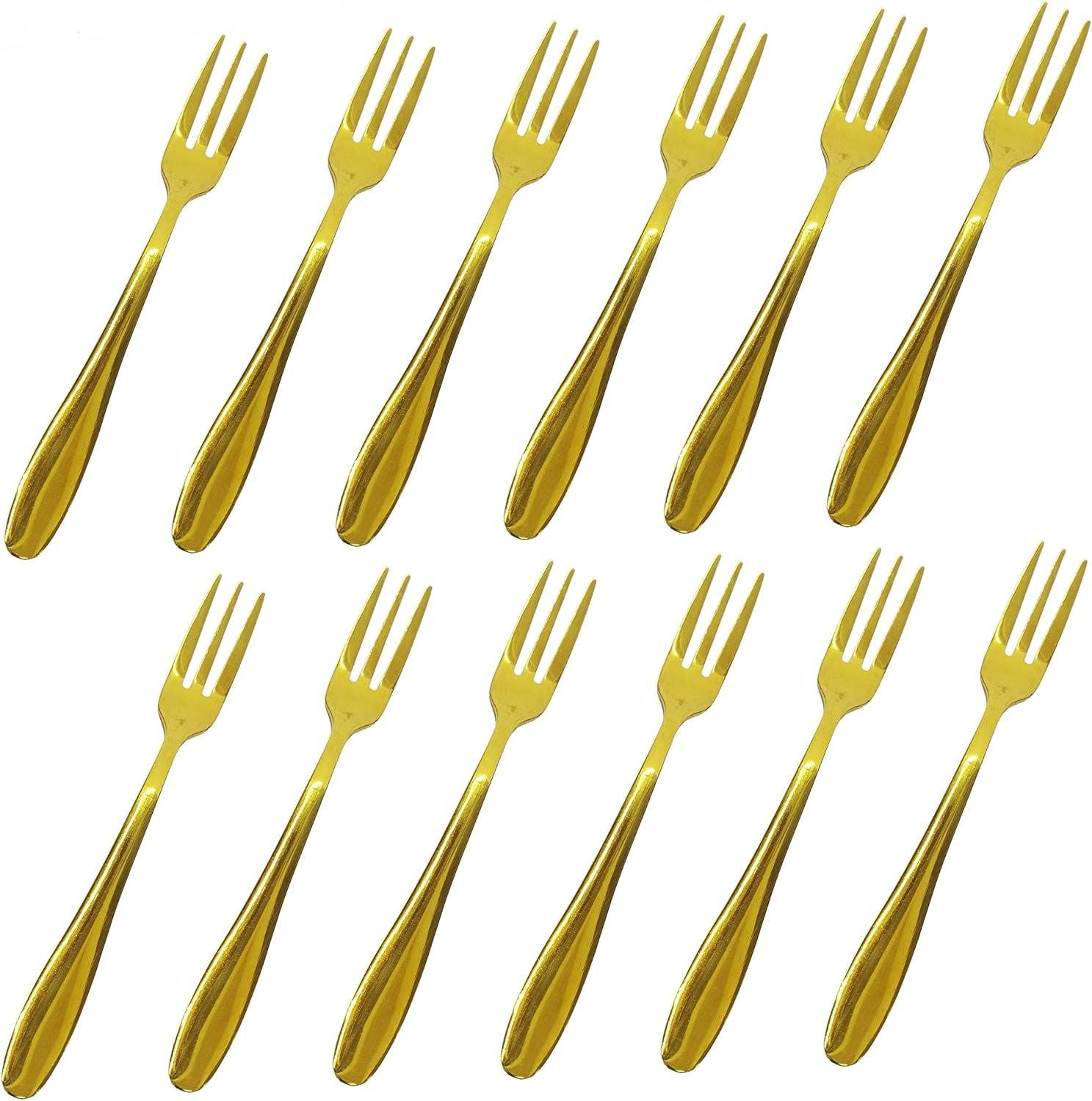 Wholesale 12-Piece Small Fork Set - 5.2-Inch Stainless Steel Dessert Forks, Gold 3-Tine Portable Cocktail and Salad Forks for Party and Travel (12 Forks) Supplier Wholesale 12-Piece Small Fork Set - 5.2-Inch Stainless Steel Dessert Forks, Gold 3-Tine Portable Cocktail and Salad Forks for Party and Travel (12 Forks) Supplier