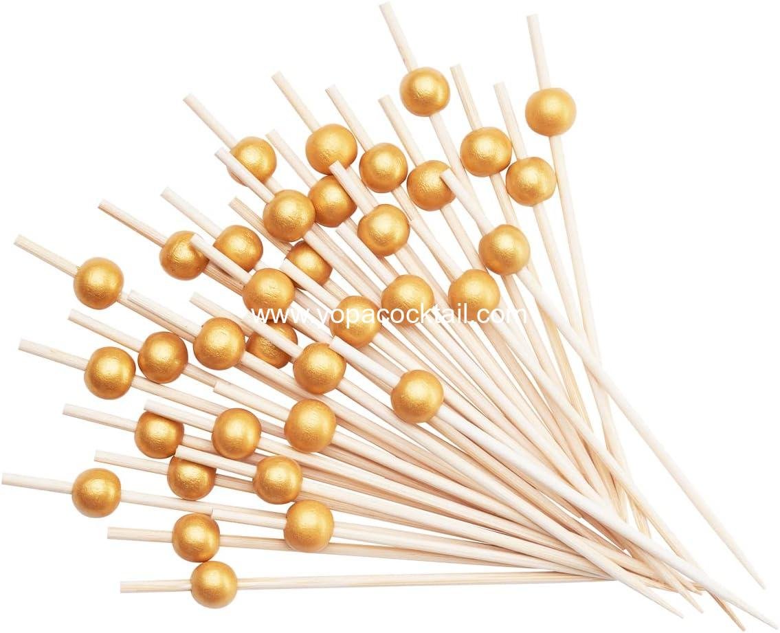Wholesale 150 Count Cocktail Skewers & Food Toothpicks - 4.7 Inch Wooden Fancy Picks for Appetizers & Drinks - Gold Pearl Toothpicks Manufacturer