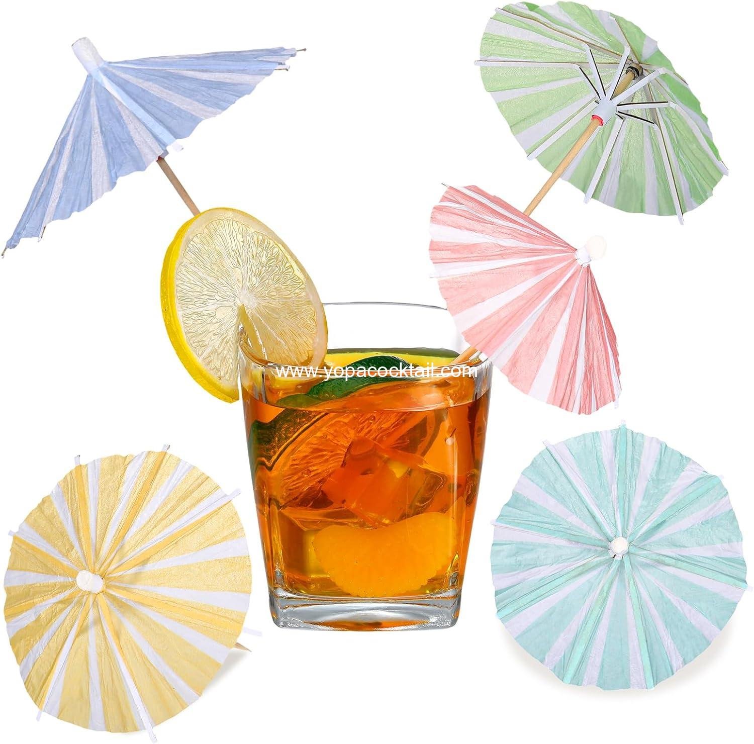 Wholesale 150 Pcs Mini Drink Umbrellas Cocktail Picks Vertical Stripes Paper Parasol with Wood Toothpick for Summer Hawaiian Party Decor and Cupcake Topper (5 Colors) Supplier