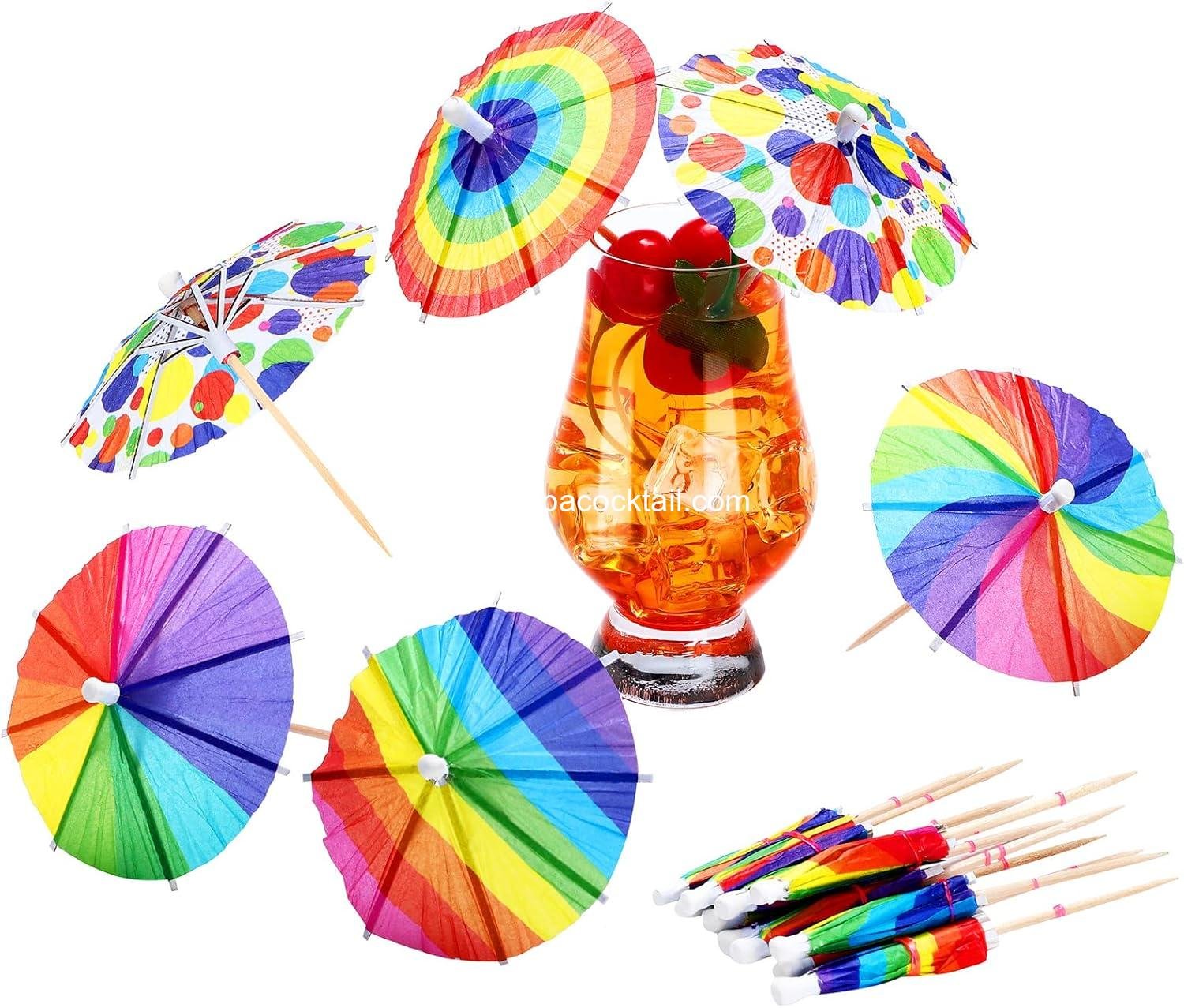 Wholesale 150 Pcs Rainbow Drink Umbrellas Cocktail Picks Cupcake Toppers Colorful Toothpicks for Summer Party Bar Decorations - Supplier