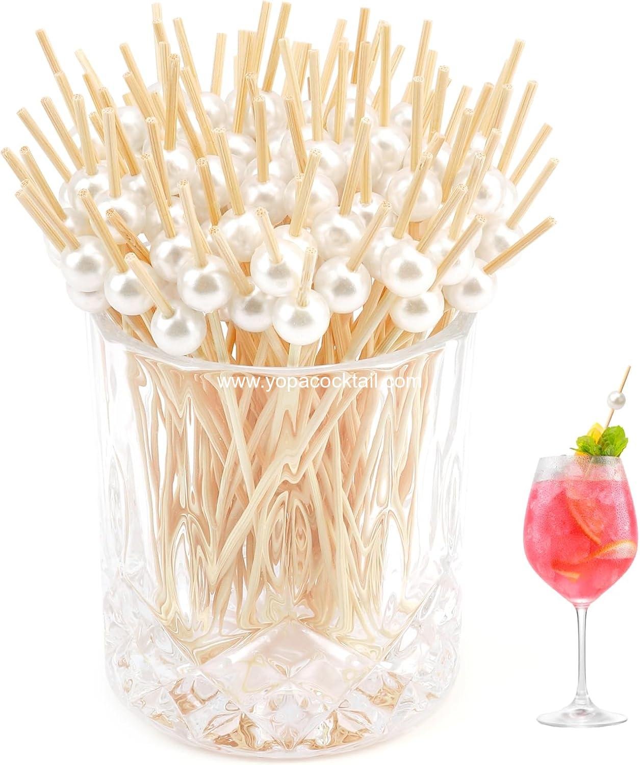 Wholesale 150PCS 4.7in Flavored Bamboo Toothpicks White Pearl Fancy Cocktail Picks for Appetizers & Drinks Skewers manufacturer