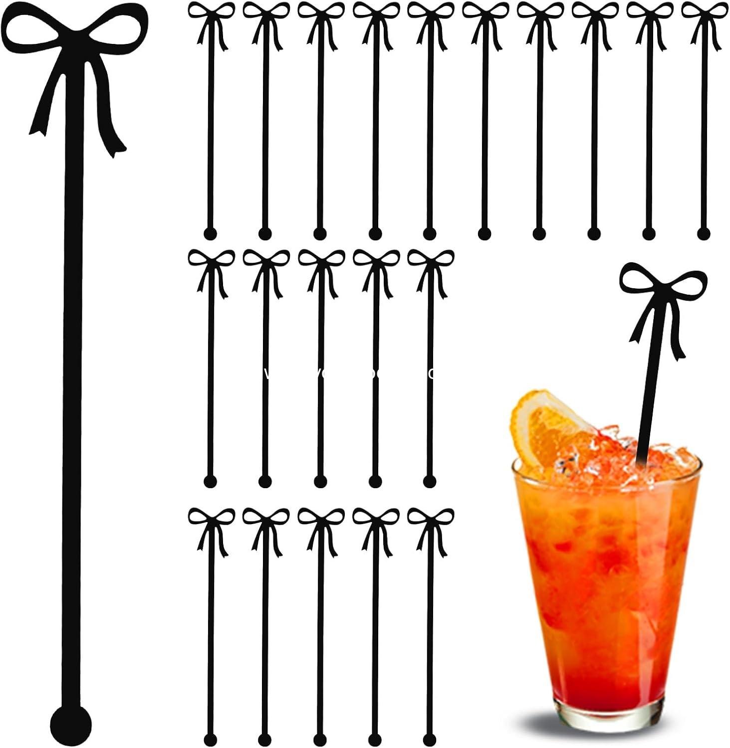 Wholesale 20 Black Bow Acrylic Cocktail Stirrers, 6-Inch Reusable Plastic Drink Stirrer for Weddings, Birthdays, Bridal and Bachelorette Parties, Cupcake Decorations - Supplier Wholesale 20 Black Bow Acrylic Cocktail Stirrers, 6-Inch Reusable Plastic Drink Stirrer for Weddings, Birthdays, Bridal and Bachelorette Parties, Cupcake Decorations - Supplier