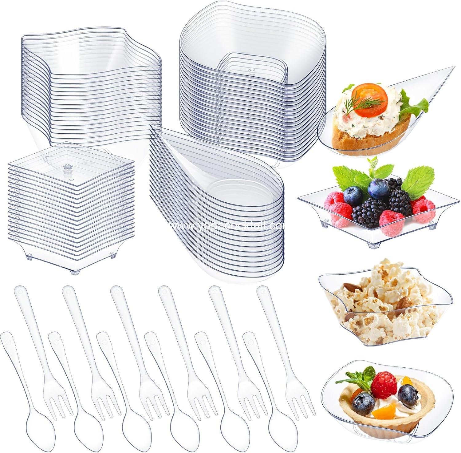 Wholesale 200 Pcs Mini Appetizer Plates with Spoons and Forks, Disposable Plastic Dessert Plates and Individual Serving Trays for Parties (Clear, Classic) Supplier