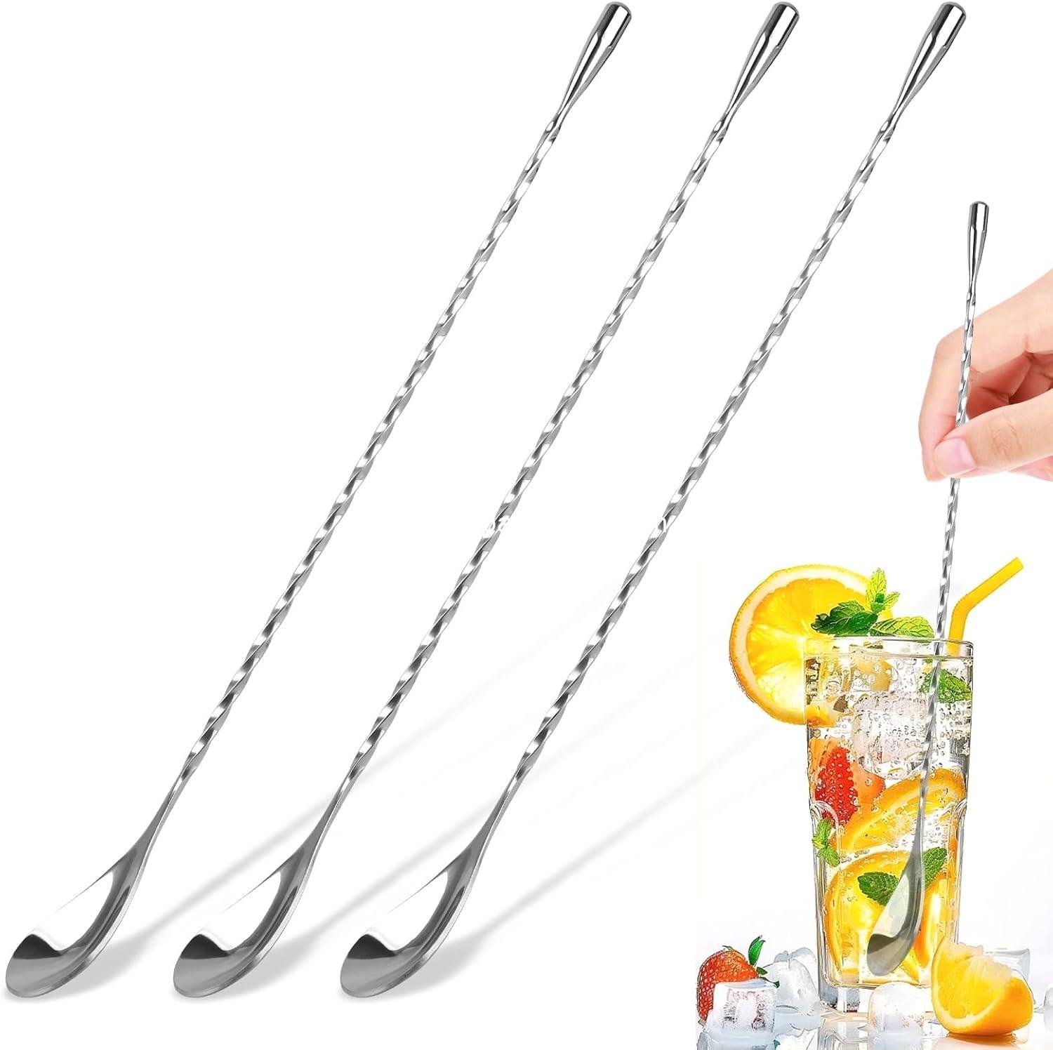 Wholesale 3 PCS Bar Spoon Set - 12 Inch Stainless Steel Cocktail Mixing Spoons with Spiral Pattern for Drinks, Coffee, Ice Cream, and Sundaes (Silver) Manufacturer