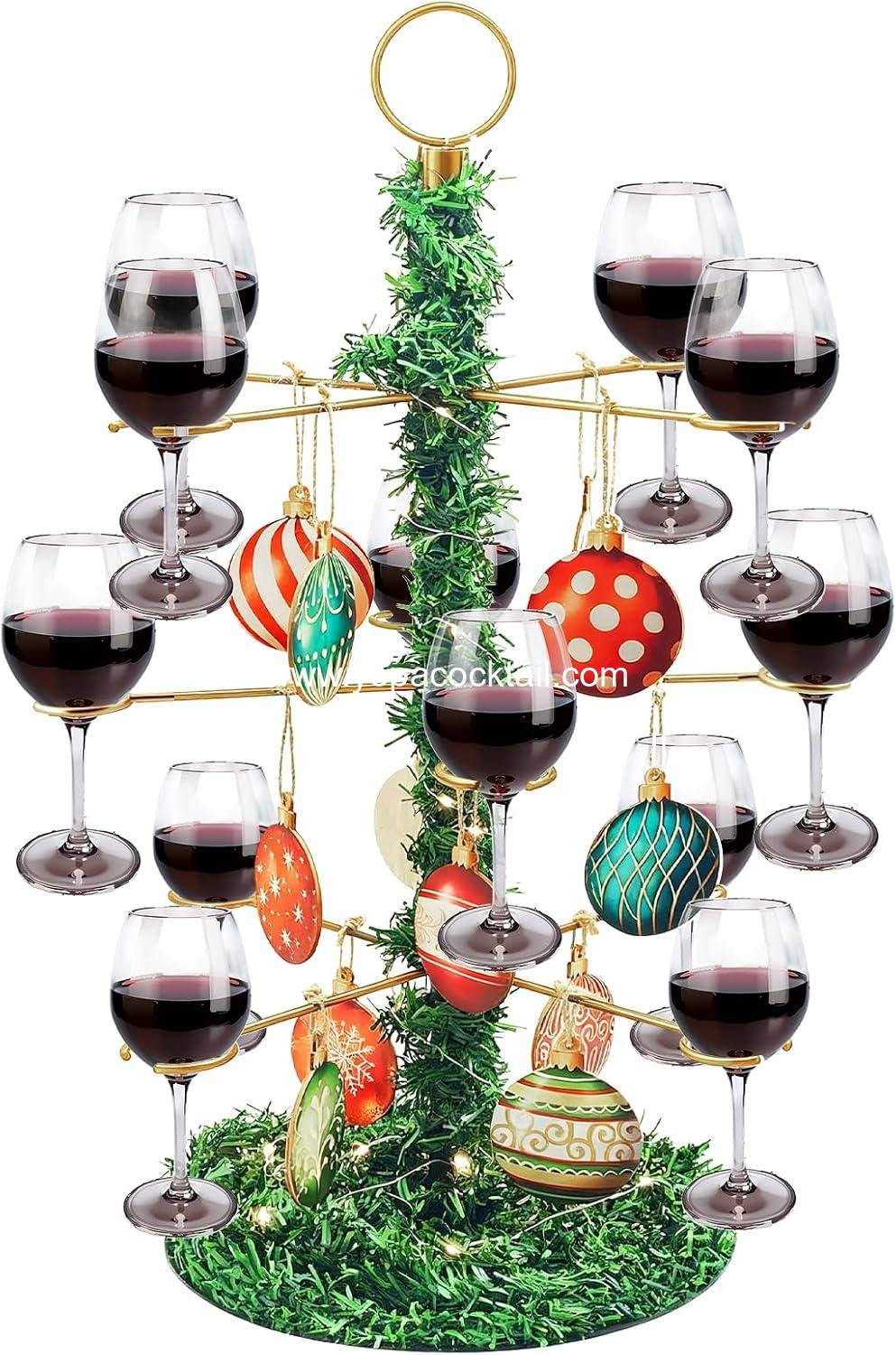 Wholesale 3-Tier Lighted Metal Cocktail Tree Stand with 12 Wooden Christmas Ornaments, Holders for Champagne and Martini Cups for Holiday Table Decor - Supplier Wholesale 3-Tier Lighted Metal Cocktail Tree Stand with 12 Wooden Christmas Ornaments, Holders for Champagne and Martini Cups for Holiday Table Decor - Supplier