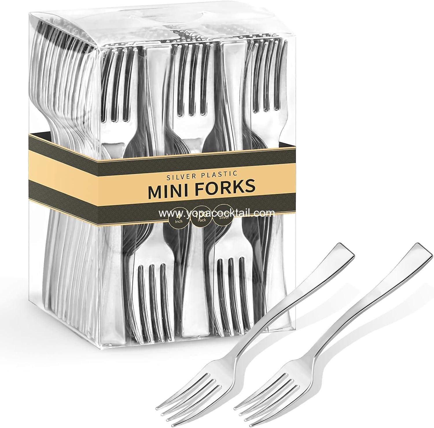 Wholesale 4 Inch Silver Plastic Mini Forks, 100 Pack Disposable Heavy Duty Appetizer Forks for Parties, Desserts, Charcuterie, Samples, Cocktails, and Strawberries - Supplier