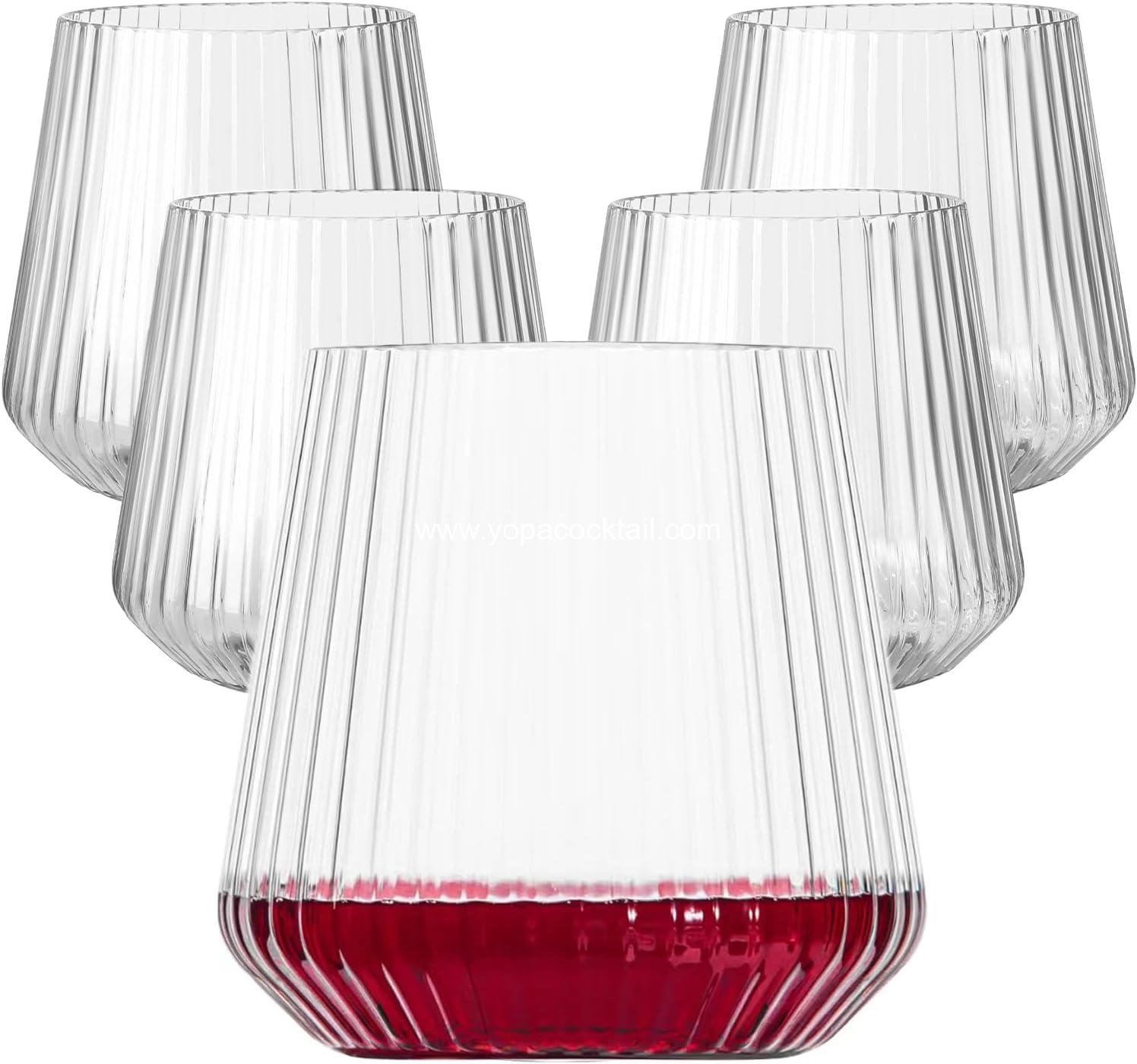 Wholesale 40 Pack Ribbed Plastic Wine Glasses, 14oz Unbreakable Clear Disposable Cocktail Cups, Recyclable Shatterproof Reusable Wine Tumblers - Supplier