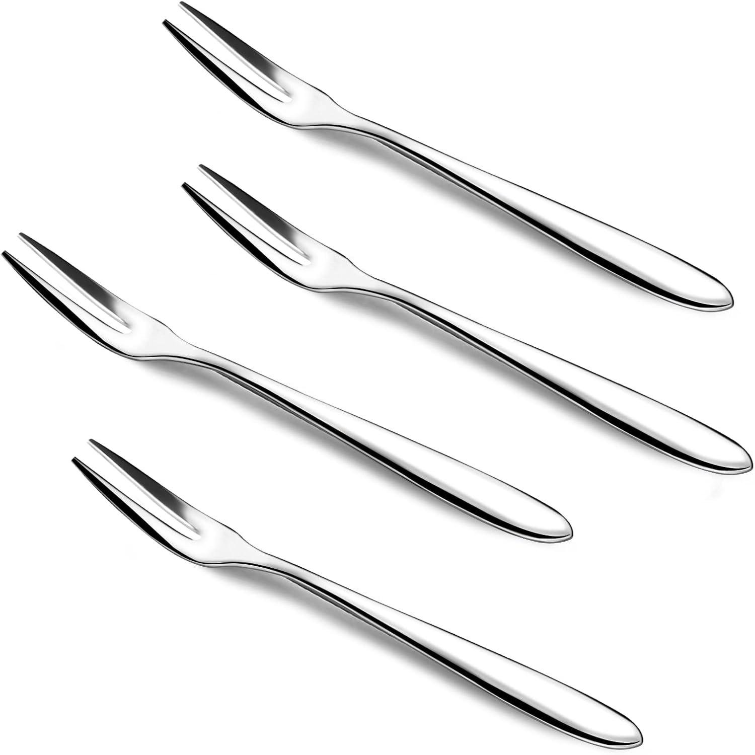 Wholesale 4pcs Quality Metal Forks Gift Set for Olives, Prawns, Antipasti, Cheese, Dessert, Cake, Fruit Salad, Appetizers, Cocktails, Crab, Escargot – Cute 304 Stainless Steel Silver Forks, Mirror-Polished, Dishwasher-Safe, Supplier